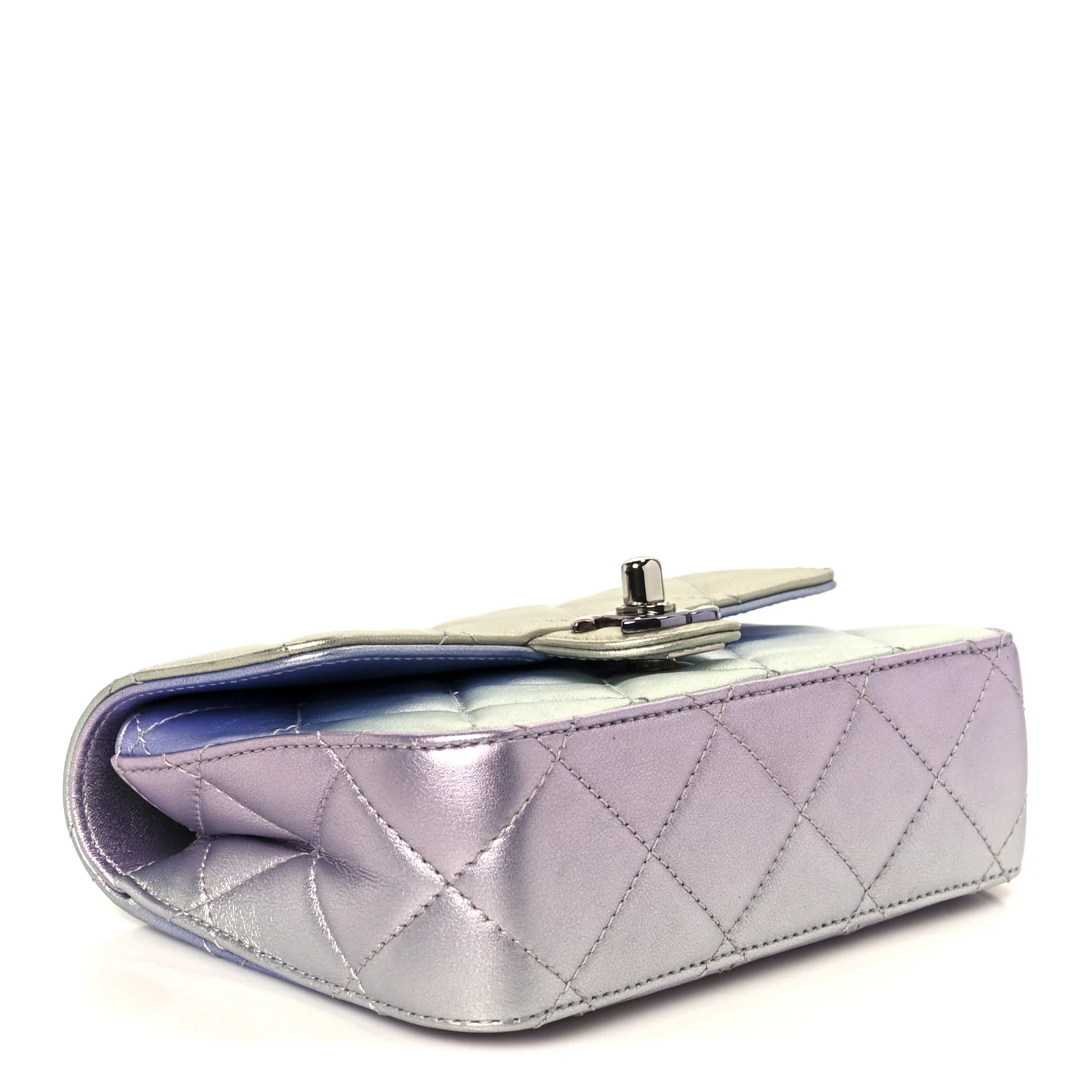 Gradient Metallic Calfskin Quilted Clutch Silver Blue Yellow Purple - Top Club