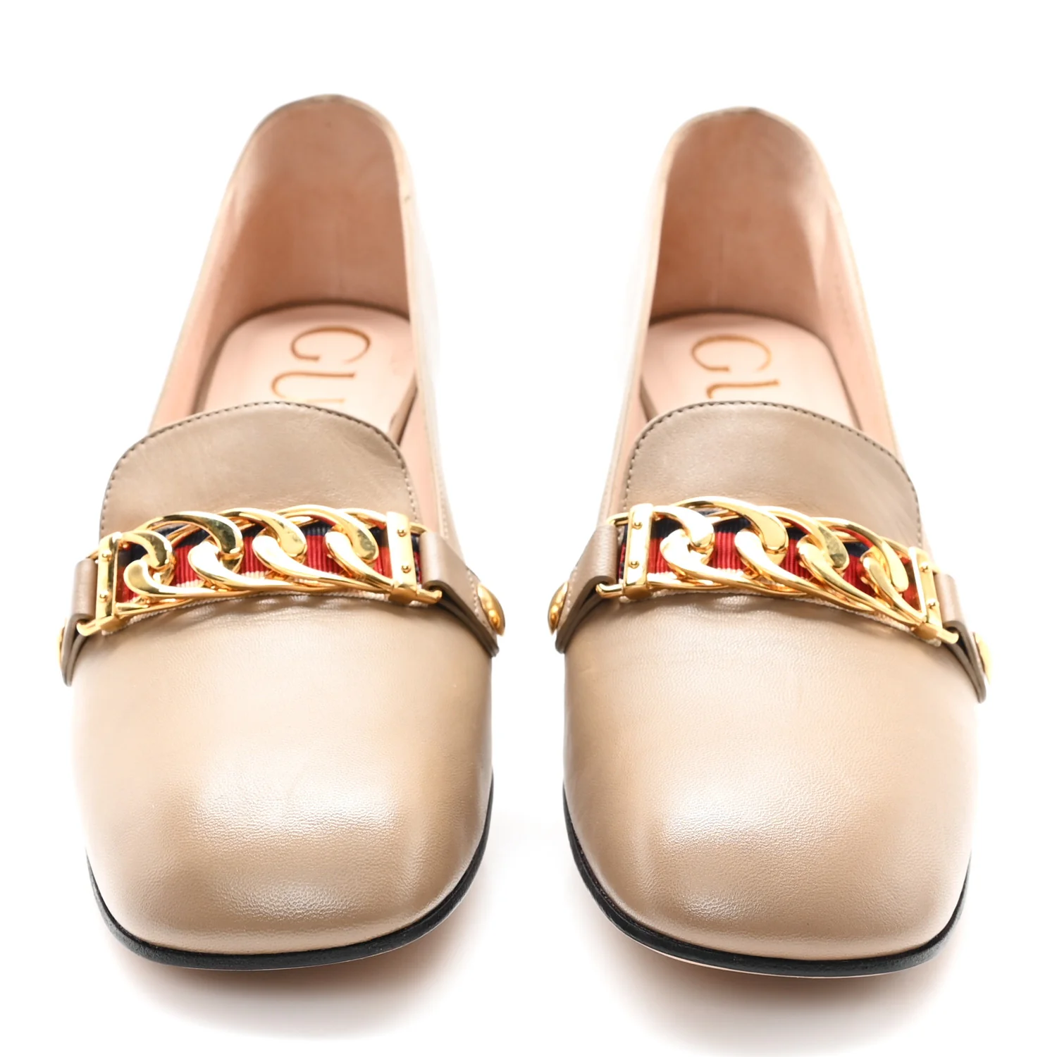 Malaga Kid Sylvie Web Chain Mid Heel Loafers 39.5 Mud - Top Club