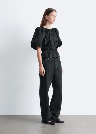 & Other Stories PEPLUM-FRILL PUFF-SLEEVE TOP