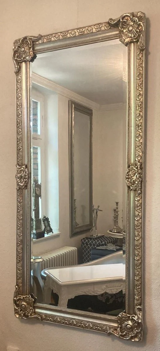 Baroque mirror silver - Rectangular wall mirror in baroque style - Handmade baroque wardrobe mirror - Magnificent baroque furniture - Baroque interior