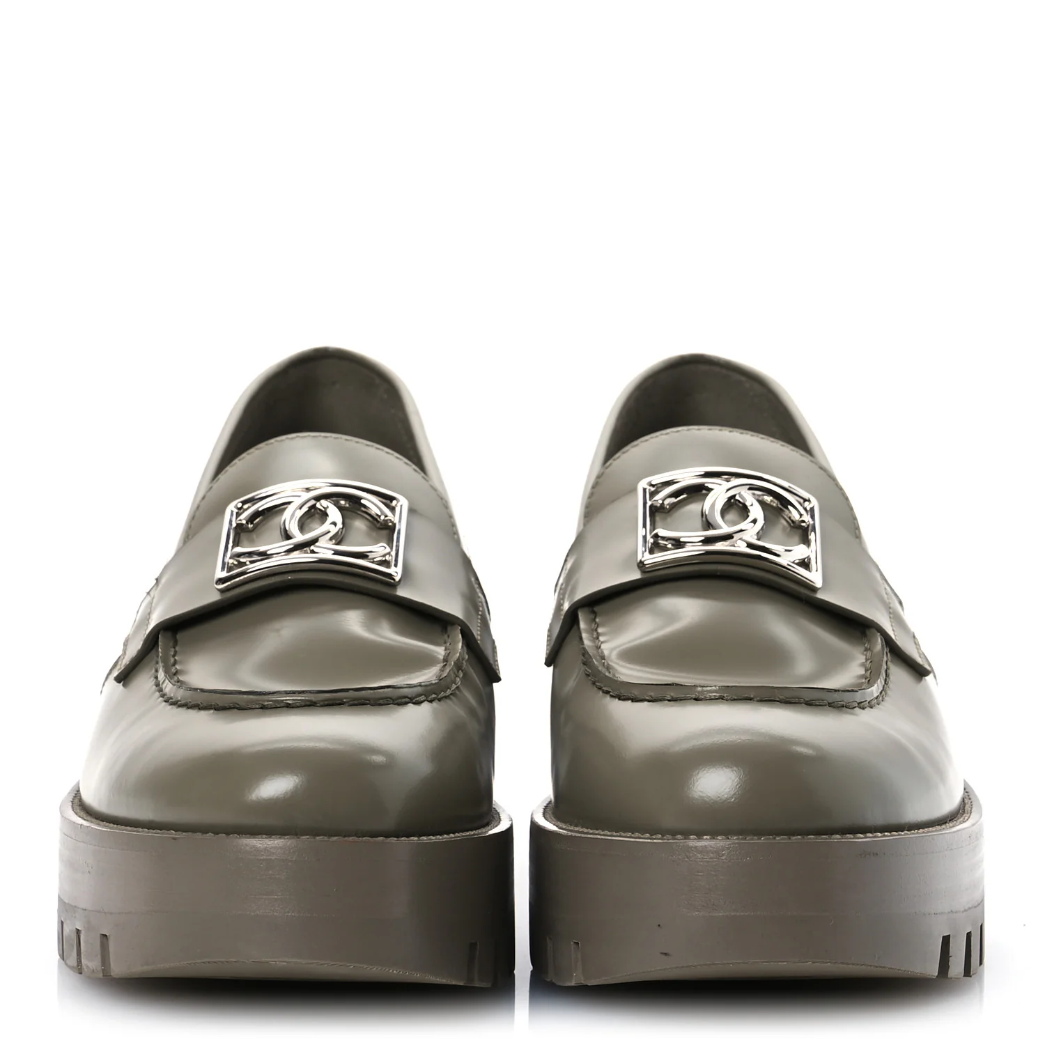 Calfskin Metal CC Loafers 40 Khaki - Top Club