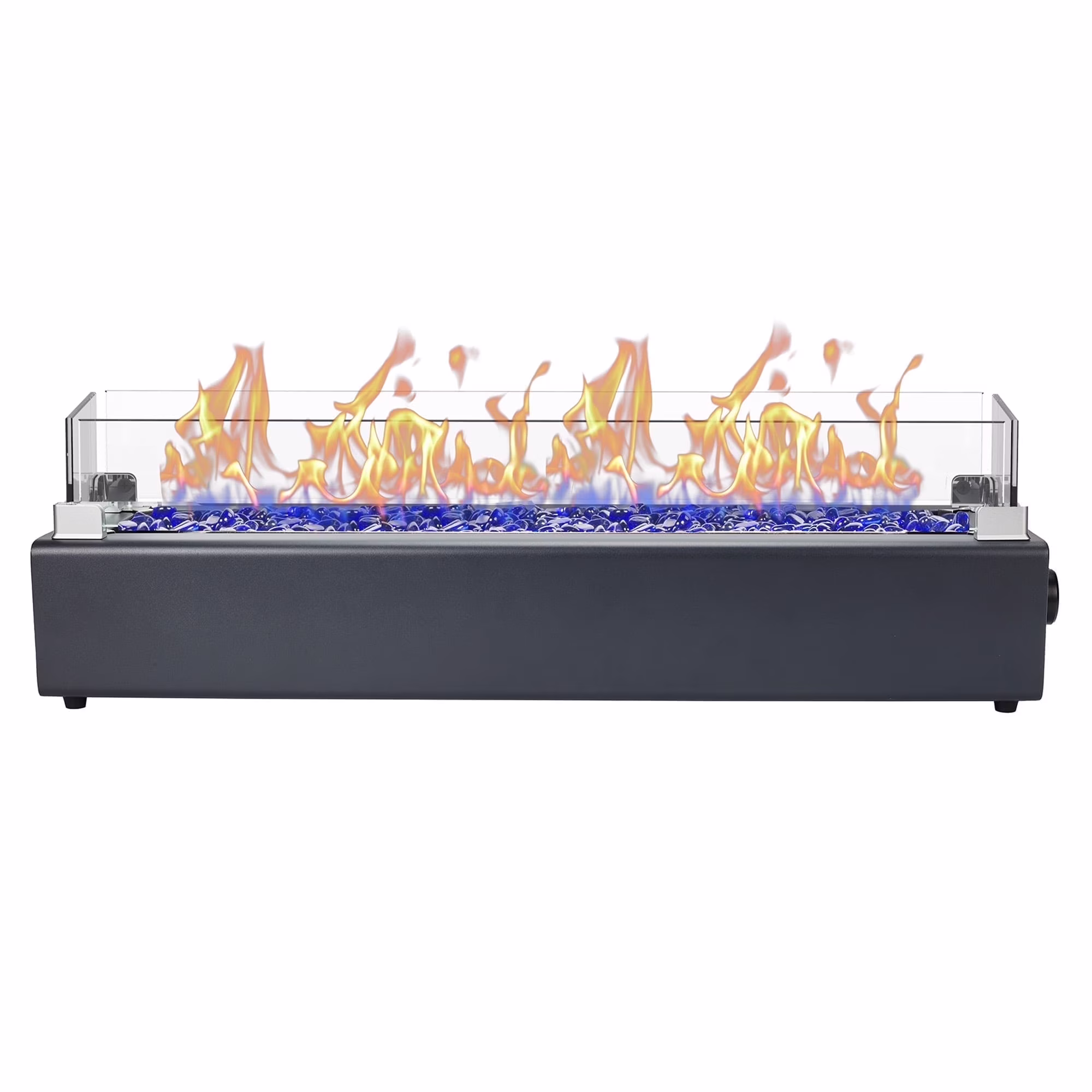 28-inch Table Top Gas Fire Pit, 40,000 BTU Tabletop Propane Fire Pit Portable Fireplace for Patio, Outdoor w/Wind Glass Shield, Glass Rocks, Carbon Gray