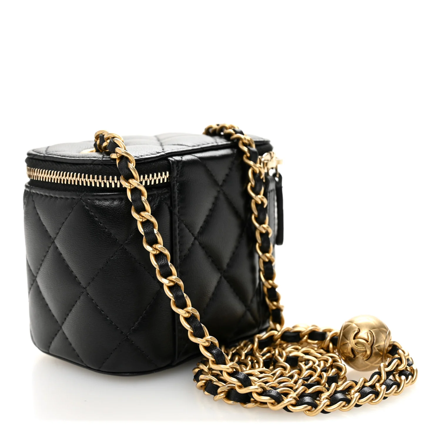 Lambskin Quilted Mini Pearl Crush Vanity Case With Chain Black - Top Club