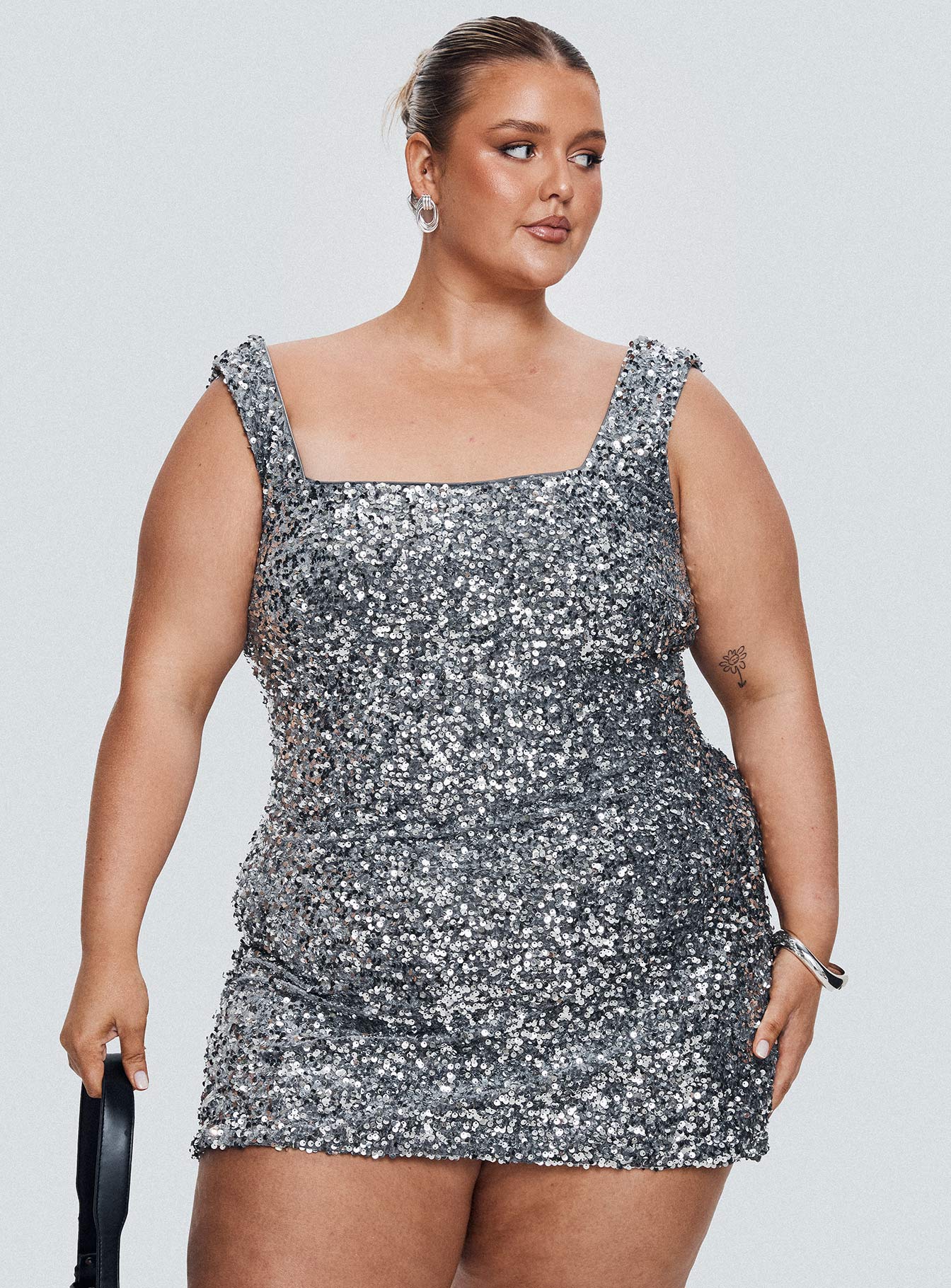 Miss Me Sequin Mini Dress Silver Curve