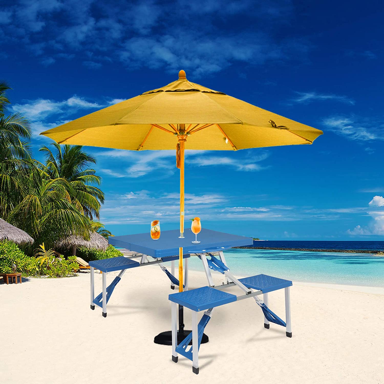 4 Ft Portable Folding Camping Picnic Table Set 220 Lbs Support 4-Seat Aluminum Frame Blue