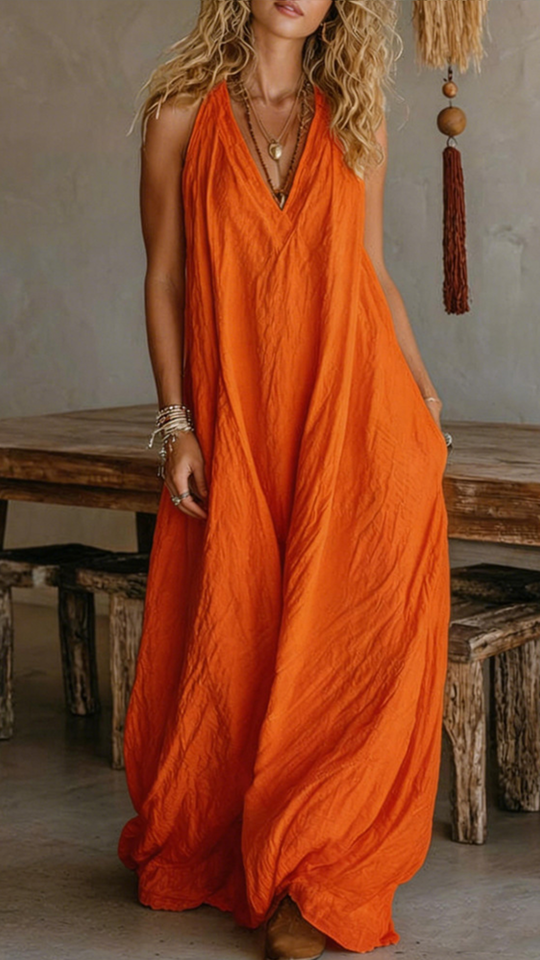 Women's Halter V-Neck Linen-Blend Maxi Dress - Nordfashionstorm - Women's Clothing, Fashion for You - Nordfashionstorm.com