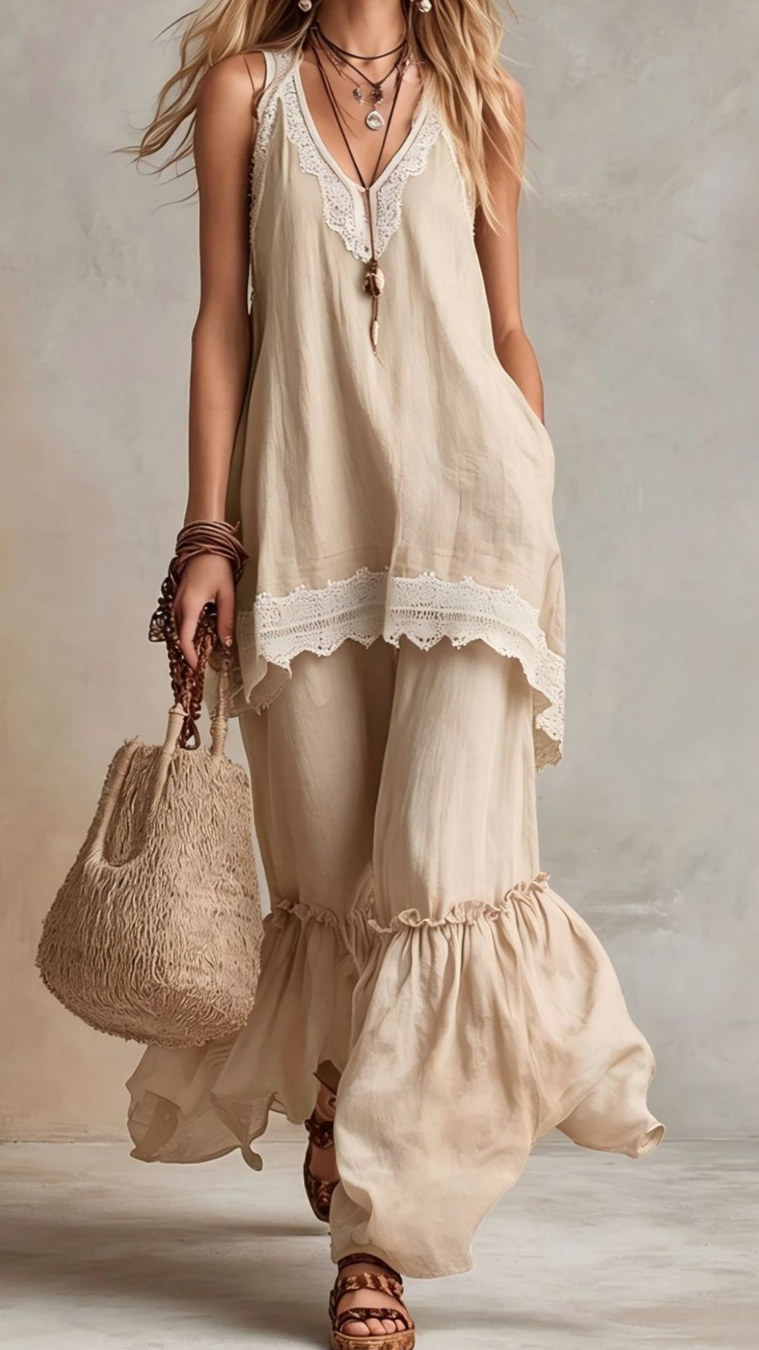 Women's Bohemian-Style Vacation Dress with Lace Straps - Nordfashionstorm - Women's Clothing, Fashion for You - Nordfashionstorm.com