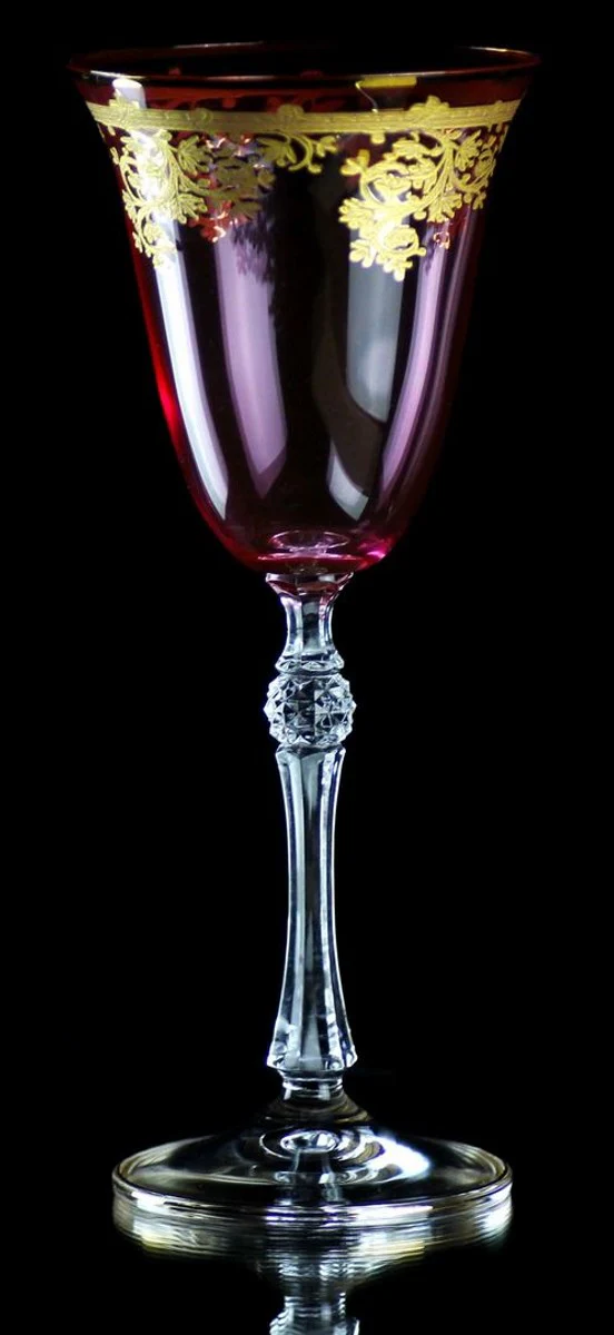 Luxury Baroque wine glass set of 6 pink / gold Ø 9 x H. 21.5 cm - Handmade engraved and hand-painted wine glasses - Hotel & Restaurant Accessories - Luxury quality