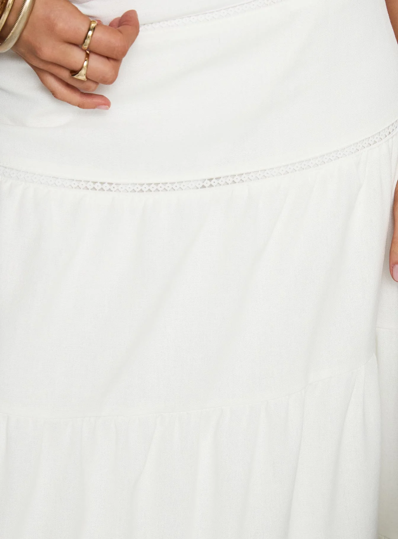 Snowy River Tiered Maxi Skirt White