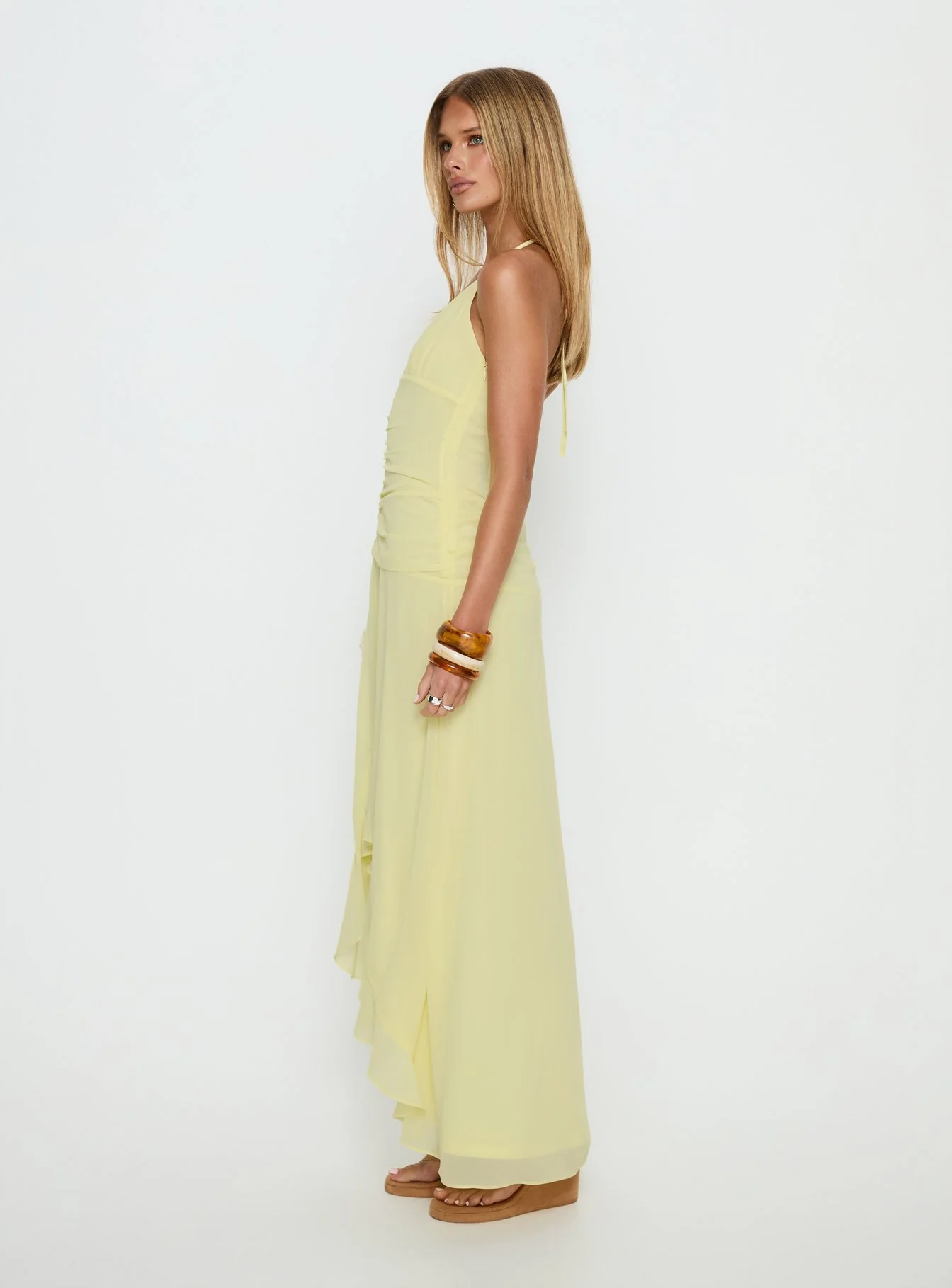 Roxine Asymmetrical Halter Maxi Dress Yellow