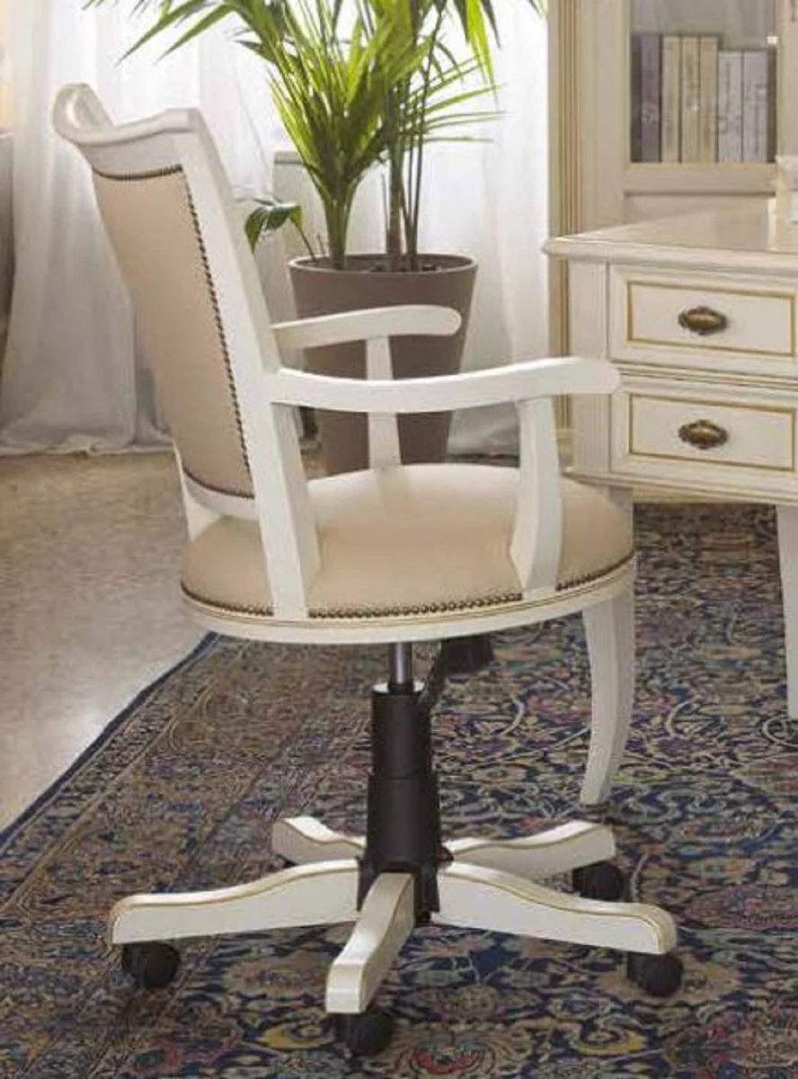 Luxury office chair beige / antique cream / black - height-adjustable desk chair - swivel chair with elegant faux leather - luxury office furniture - luxury quality - Made in Italy
