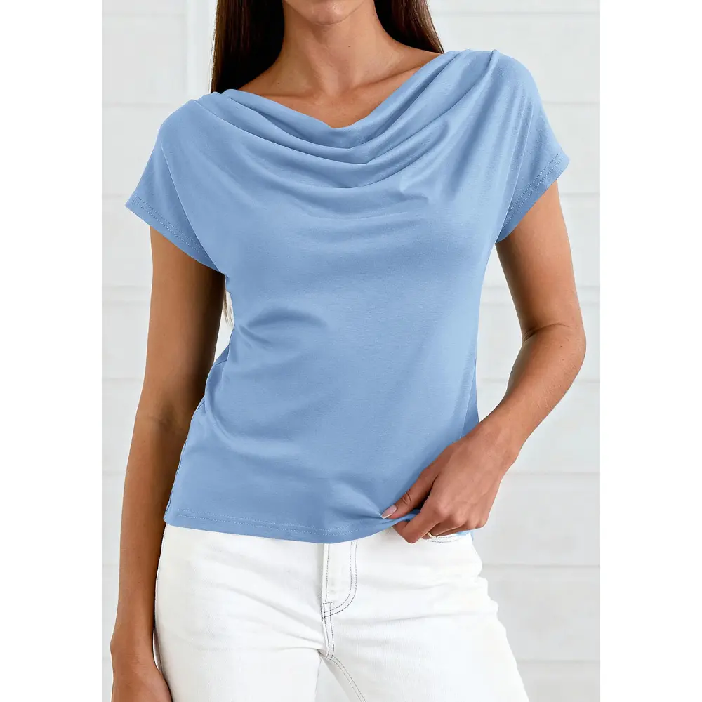 PrettyGarden Cowl Neck Short Sleeve Tops For Women Dressy Casual Clothing Summer Blouses Spring Business Work Office Shirts#SwimWeek