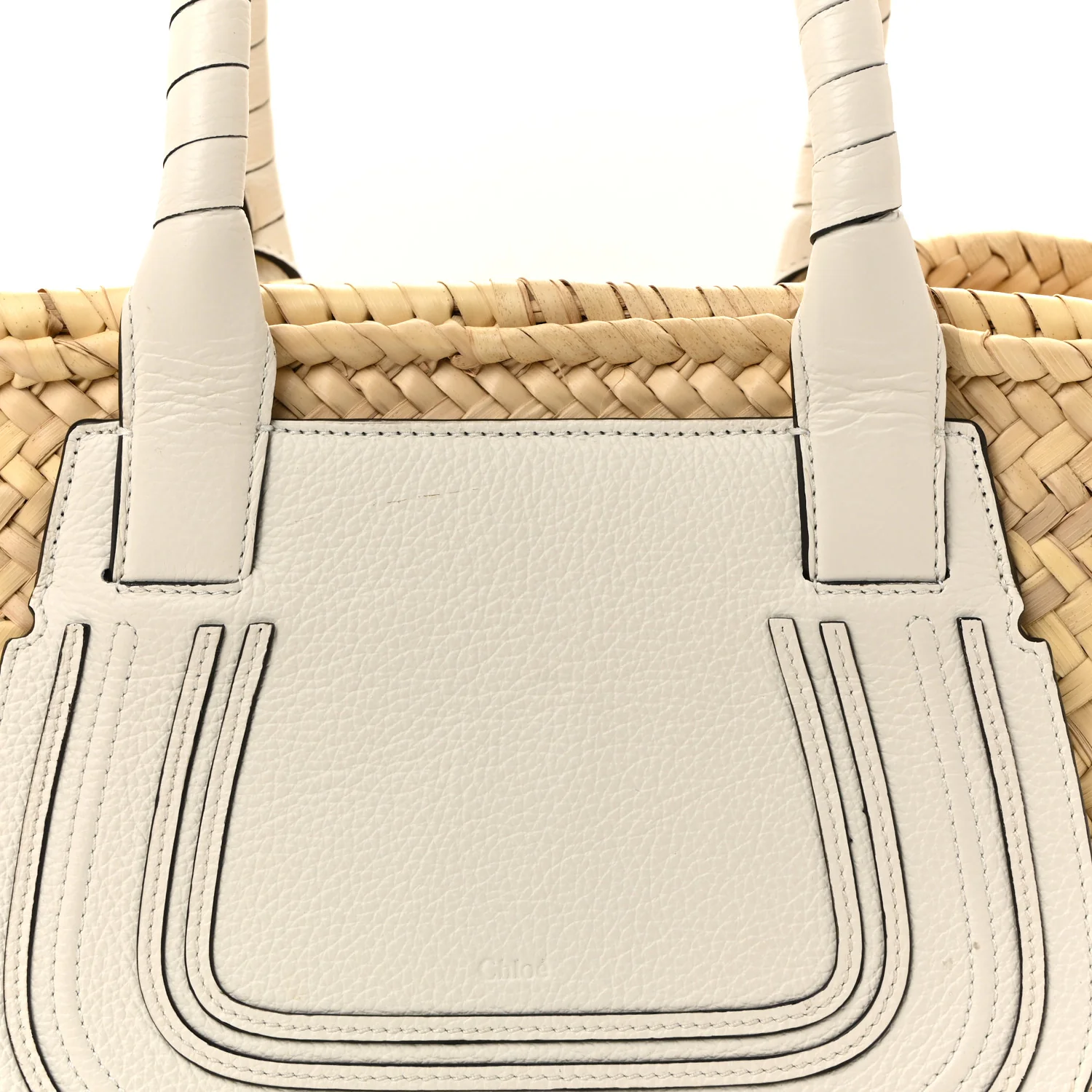 Raffia Grain Calfskin Medium Marcie Basket White - Top Club