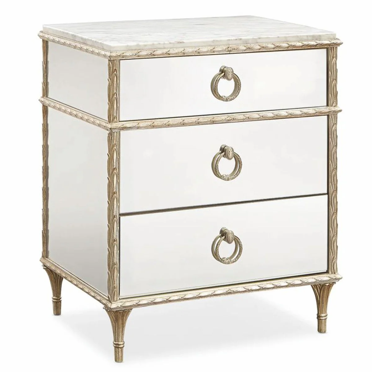 Luxury baroque night dresser white / gold H. 71 cm - Mirrored baroque furniture