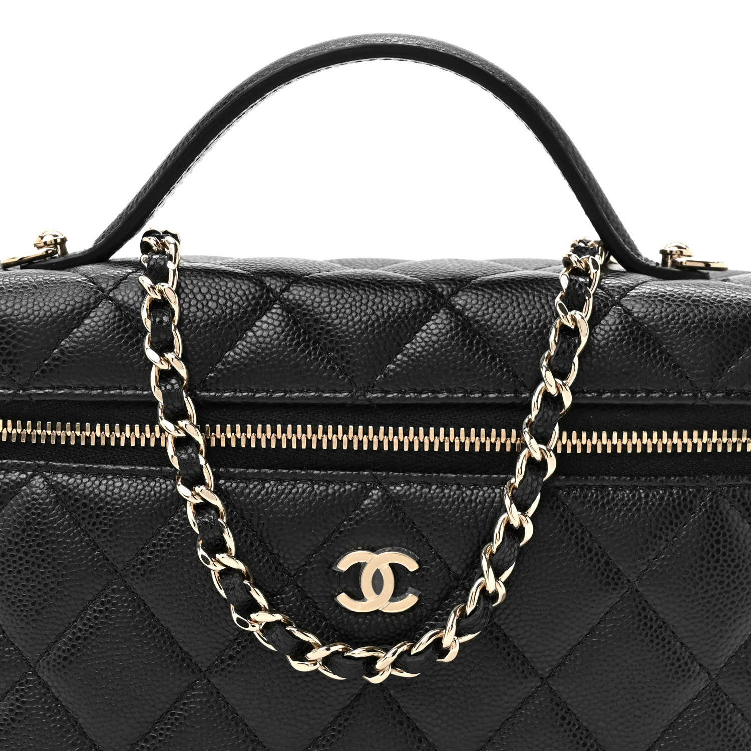 Caviar Quilted Top Handle Slim Vanity With Chain Black - Top Club
