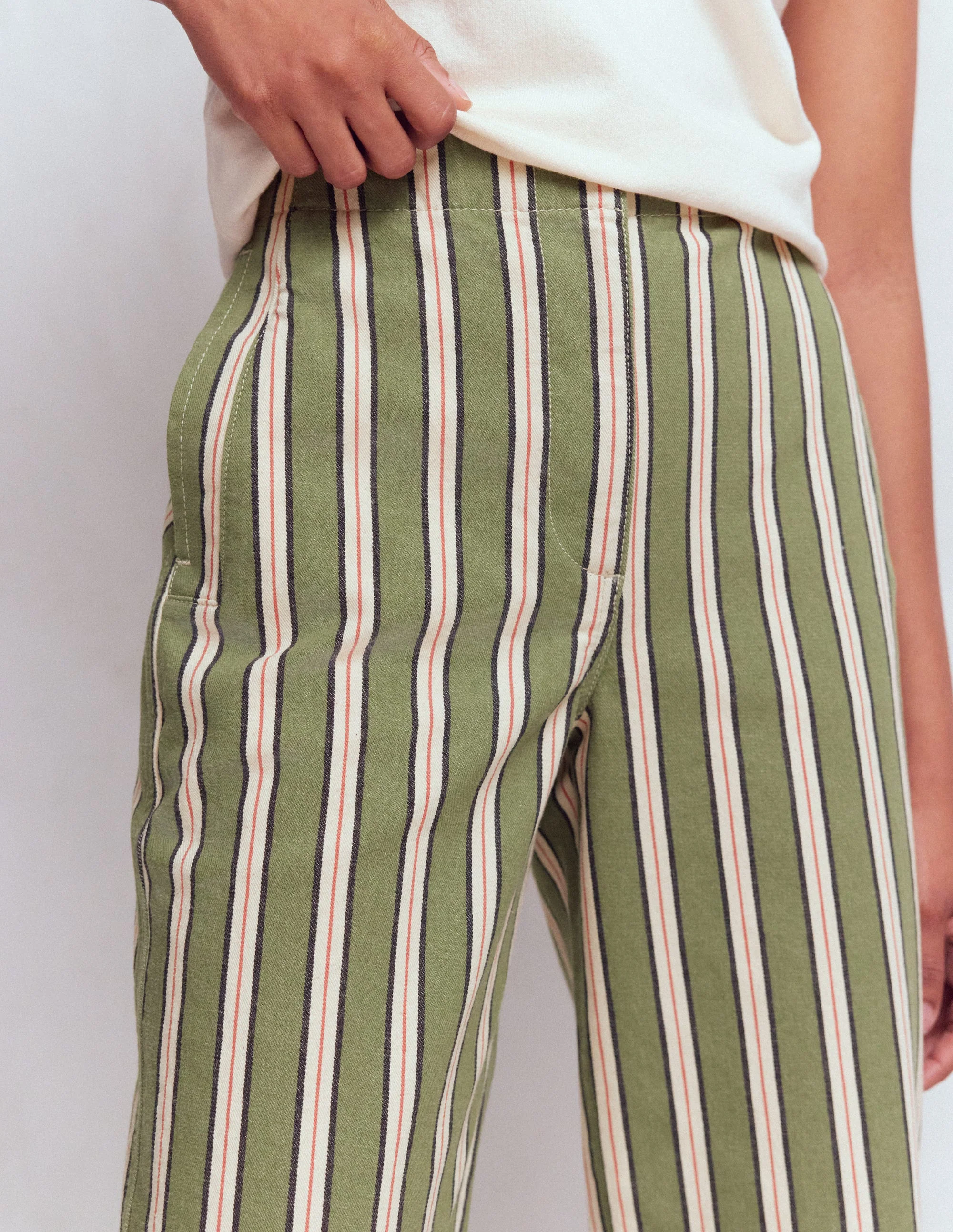 Barrel-Chinohose-Grün, Marineblau, Rosa Streifen