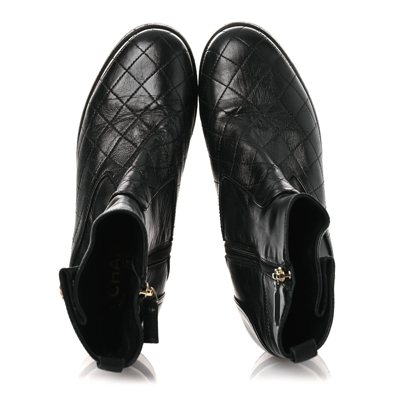 Lambskin Pearl Short Boots 38.5 Black