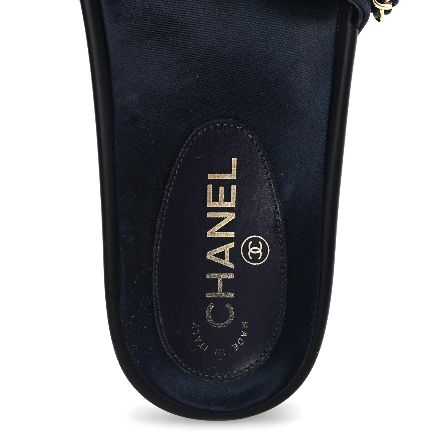 Satin Canvas Chain Slides Sandals Flats 38 Marine - Top Club