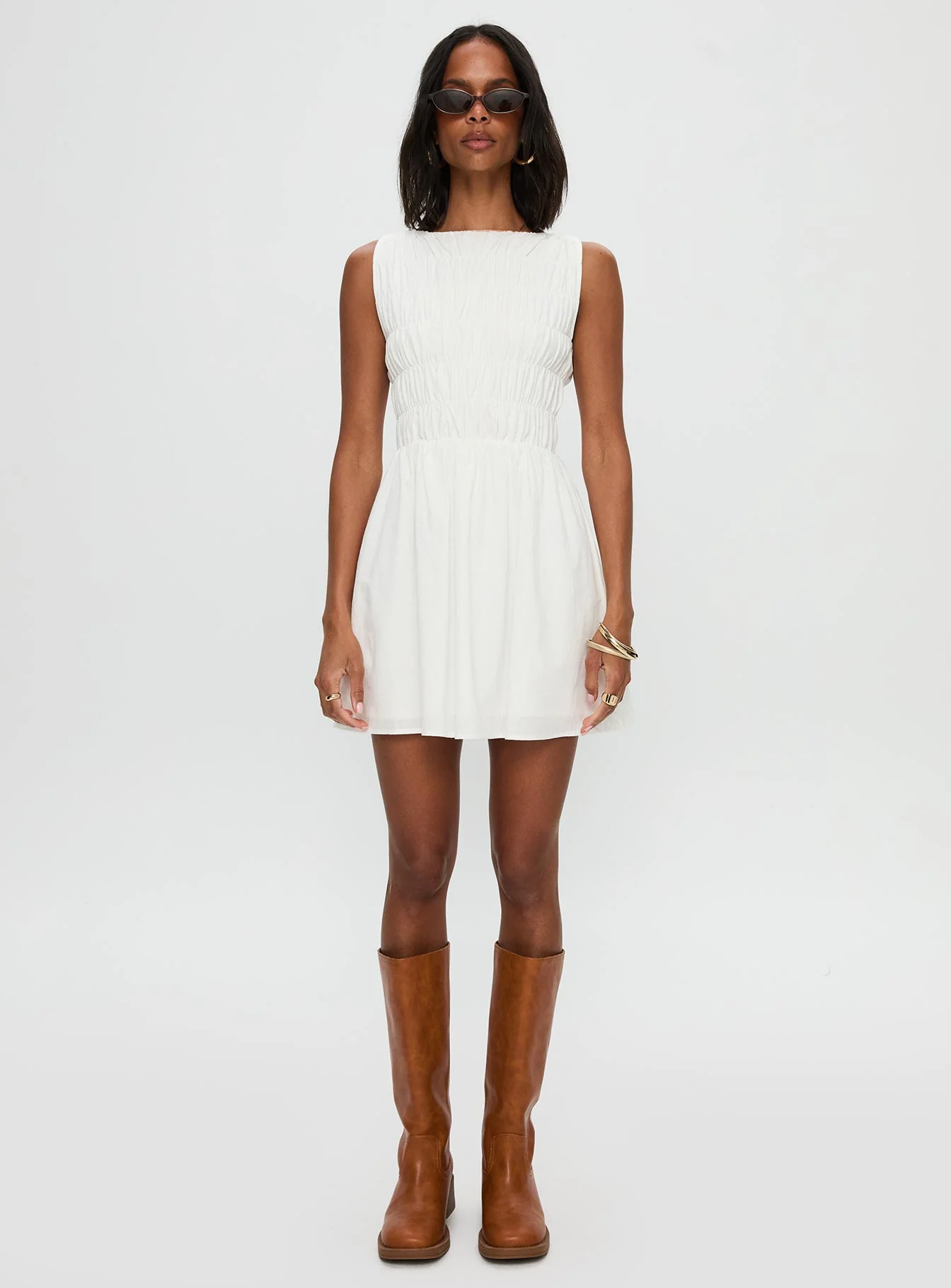 Melona Shirred Mini Dress White