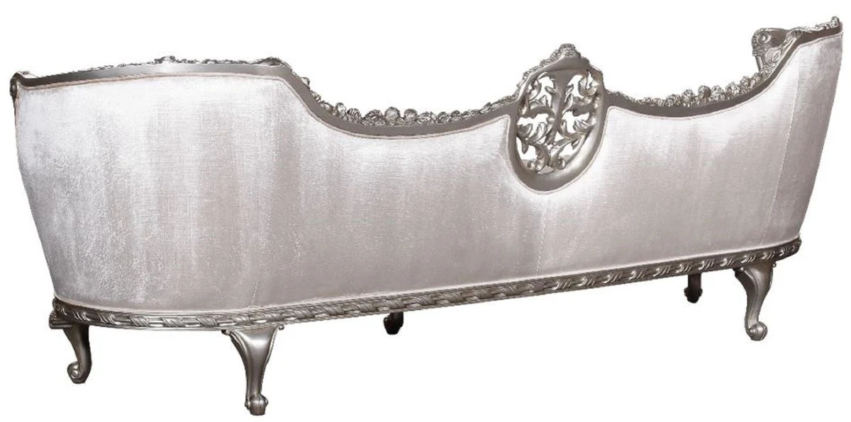 Luxury Baroque Sofa White / Silver - Elegant Handmade Living Room Sofa in Baroque Style - Baroque Living Room Furniture - Noble & Magnificent