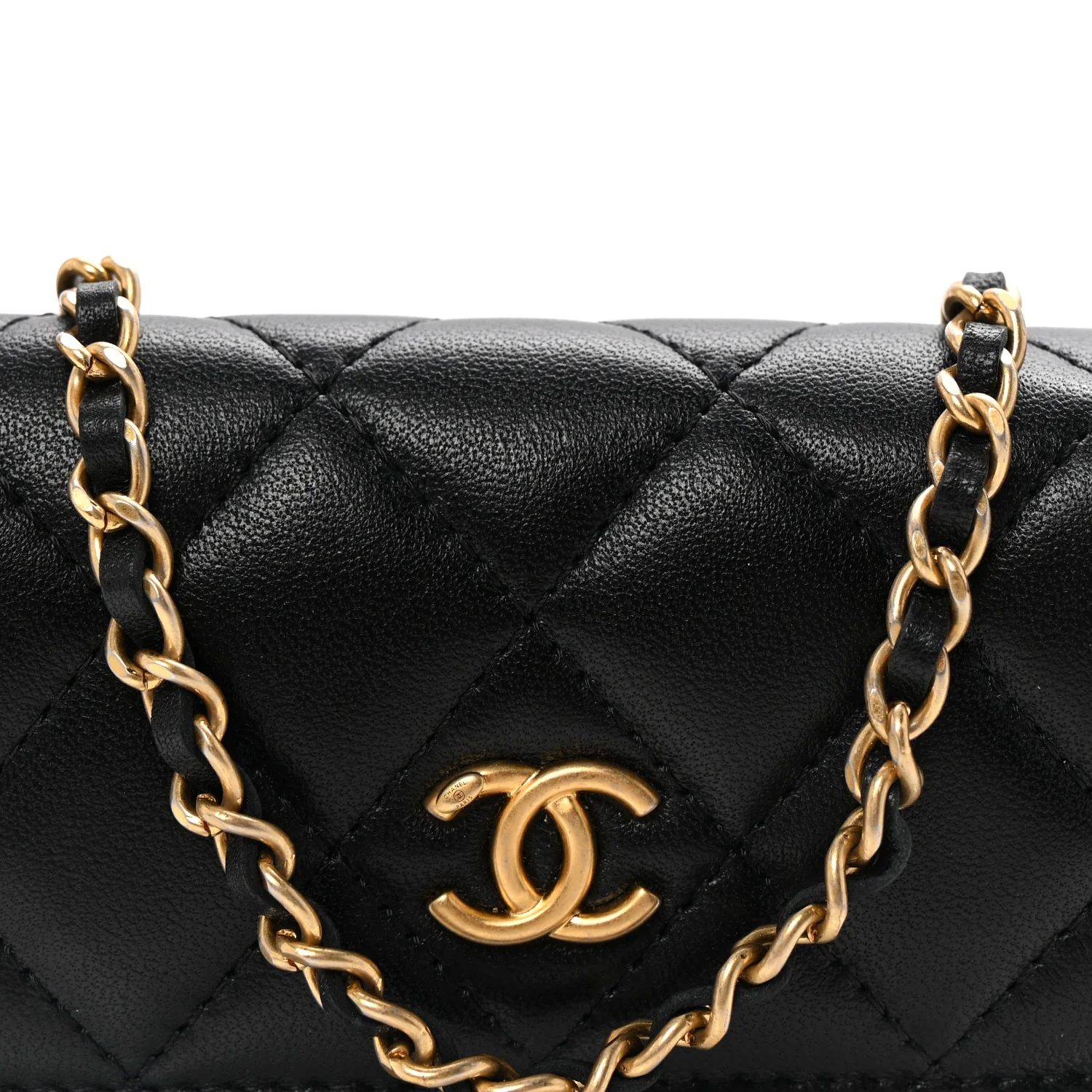 Lambskin Quilted Pearl Crush Flap With Chain Black - Top Club