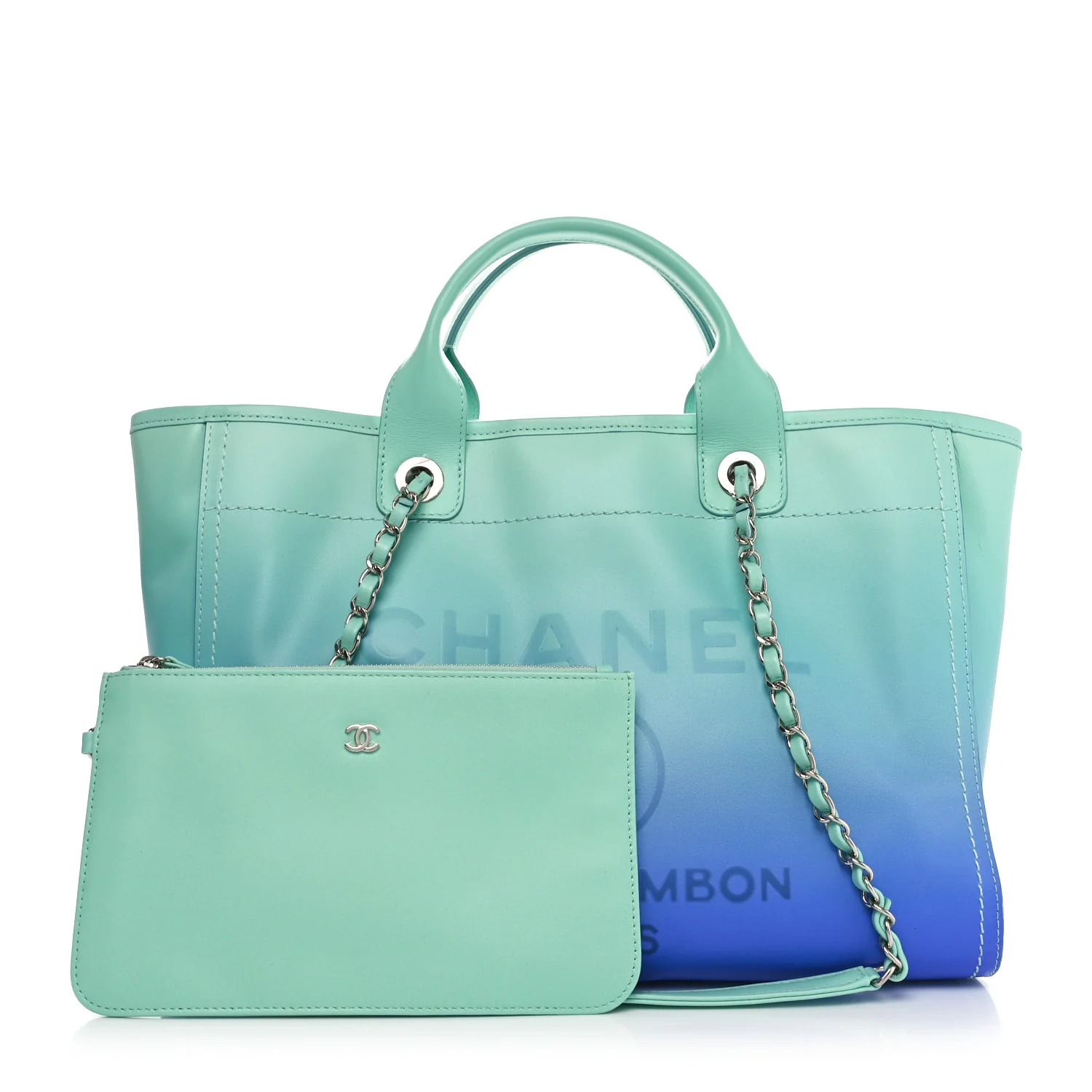 Shaded Calfskin Small Deauville Tote Light Green Turquoise Purple - Top Club