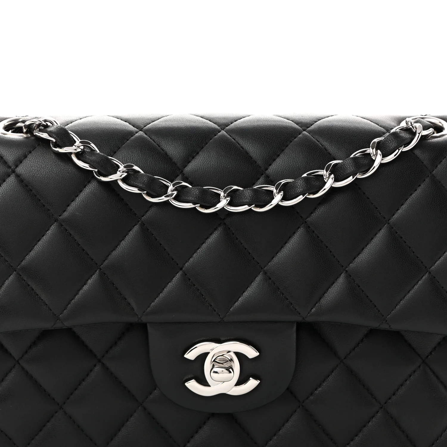 Lambskin Quilted Small Double Flap Black - Top Club