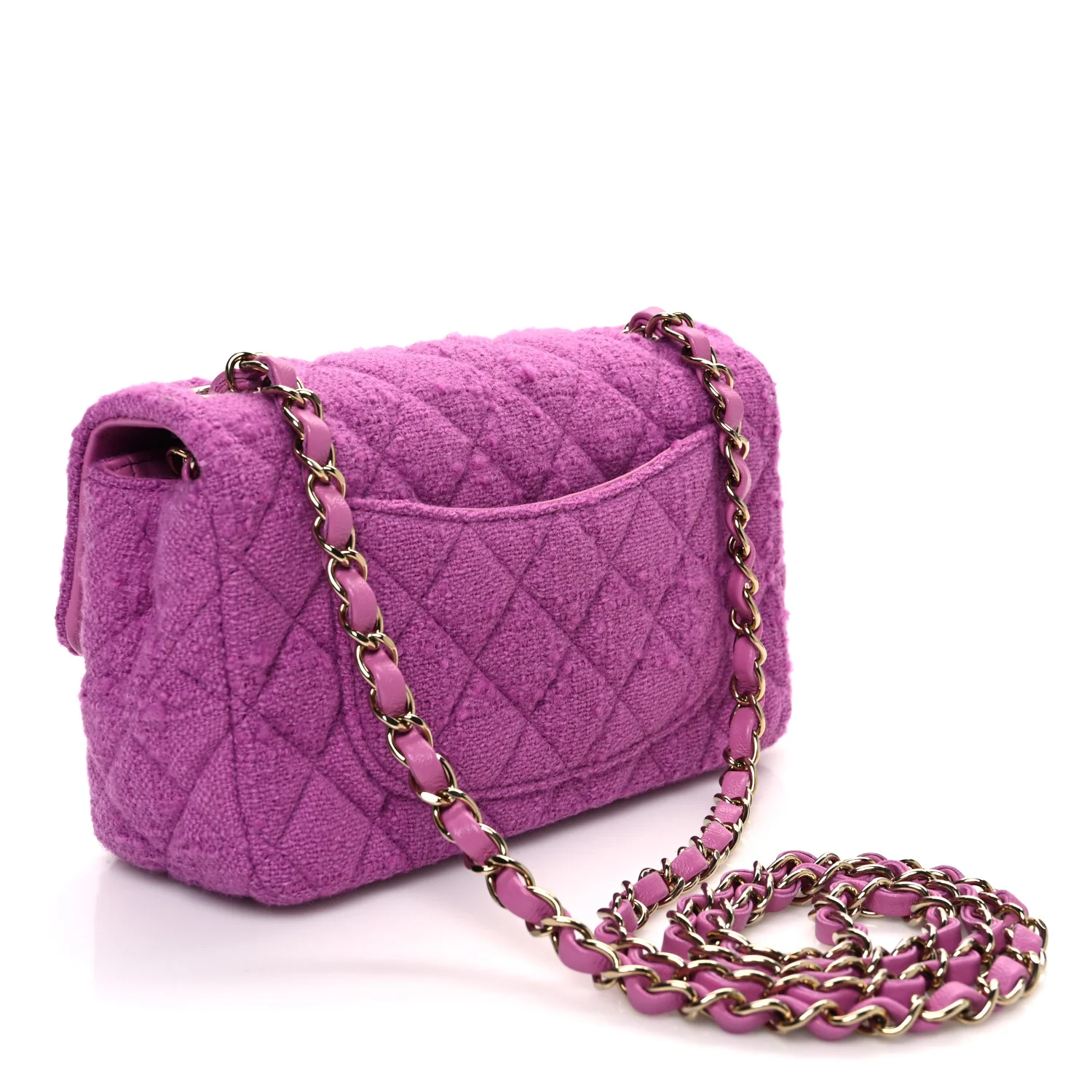 Tweed Quilted Mini Rectangular Flap Purple - Top Club