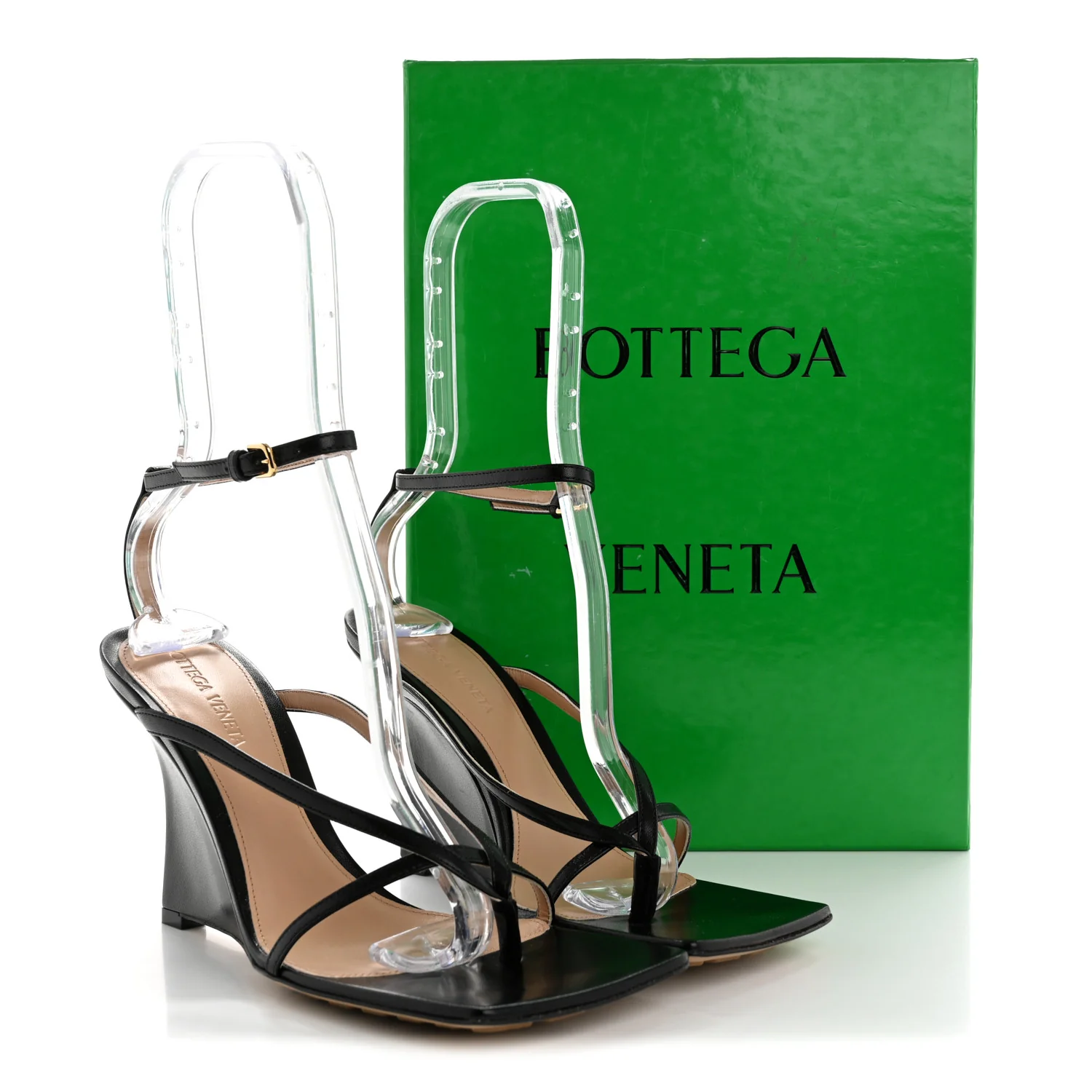 Lambskin Stretch Multi Strap 90mm Sandals 38.5 Black - Top Club
