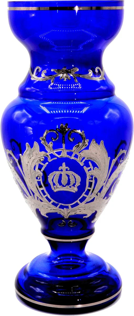 Pompöös by luxury trophy vase with elegant platinum coating blue / silver Ø 14 x H. 30.5 cm - Pompöös flower vase designed by Harald Glööckler