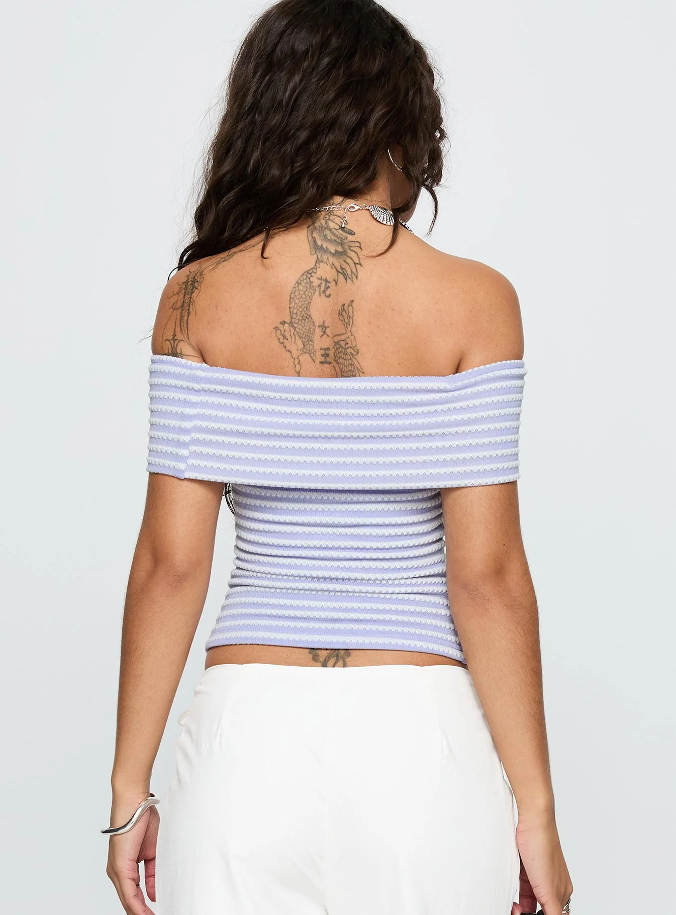 Ausha Off Shoulder Top Lilac Stripe