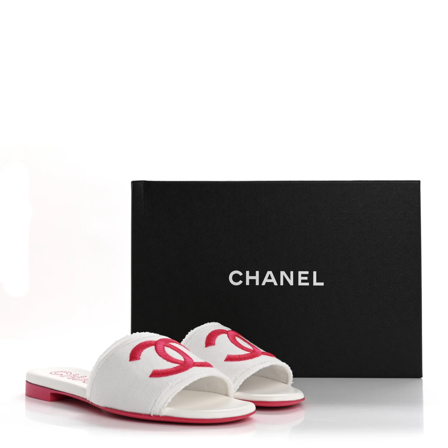 Jersey Knit CC Mules 37 White Fuchsia - Top Club