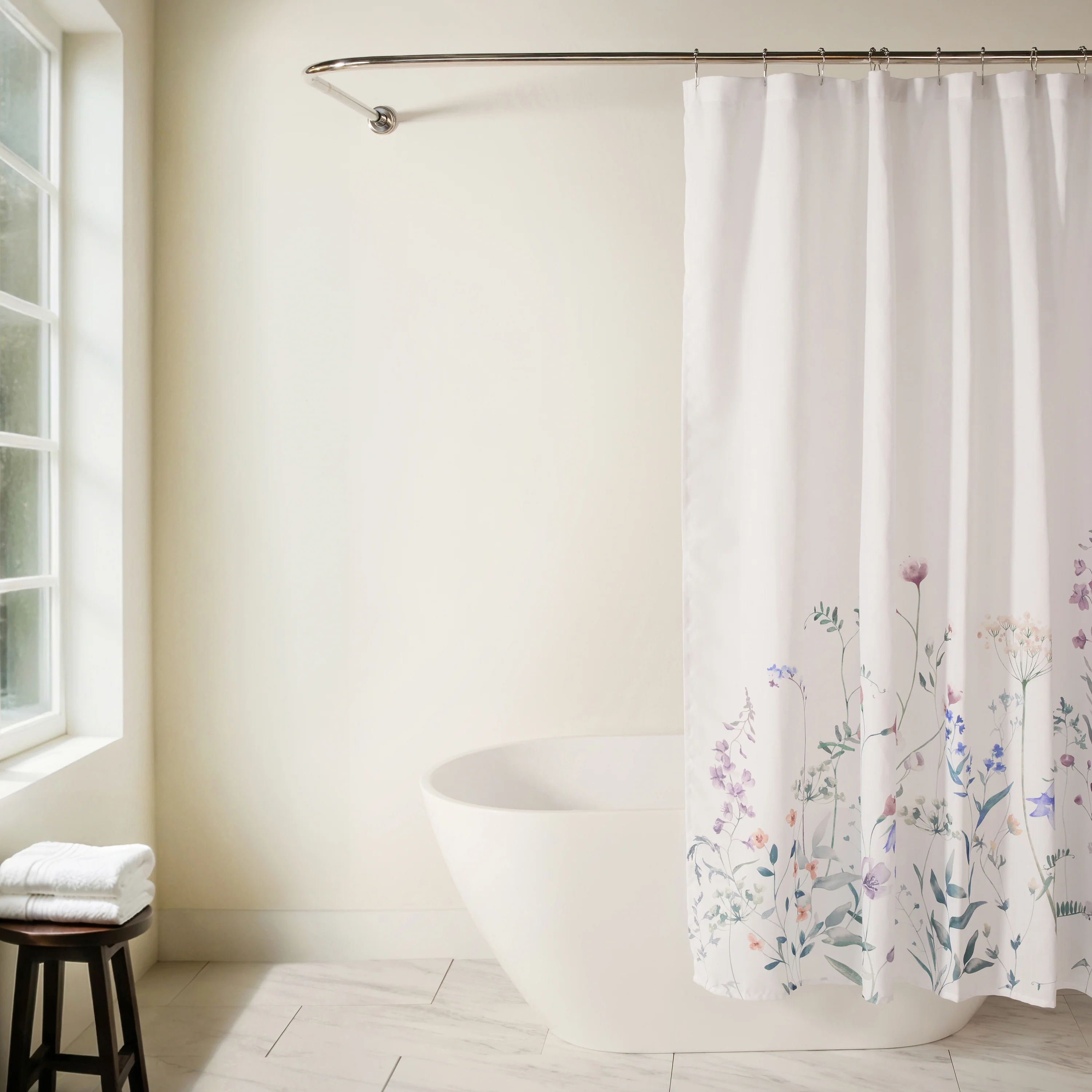 Wild Flowers Patterned Shower Curtain