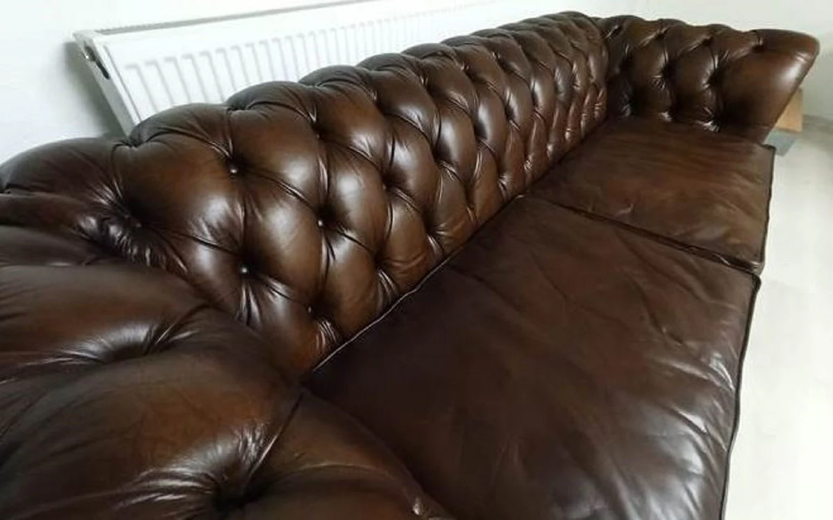 Luxury Chesterfield leather sofa vintage dark brown 240 x 100 x H. 80 cm - real leather living room sofa - living room furniture - Chesterfield furniture - luxury furniture - luxury living room furnishings