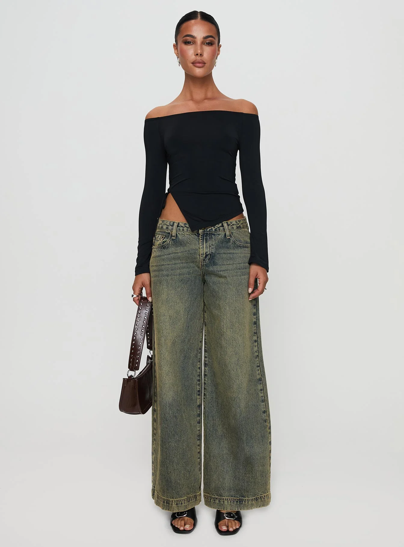 Endellion Off Shoulder Long Sleeve Top Black