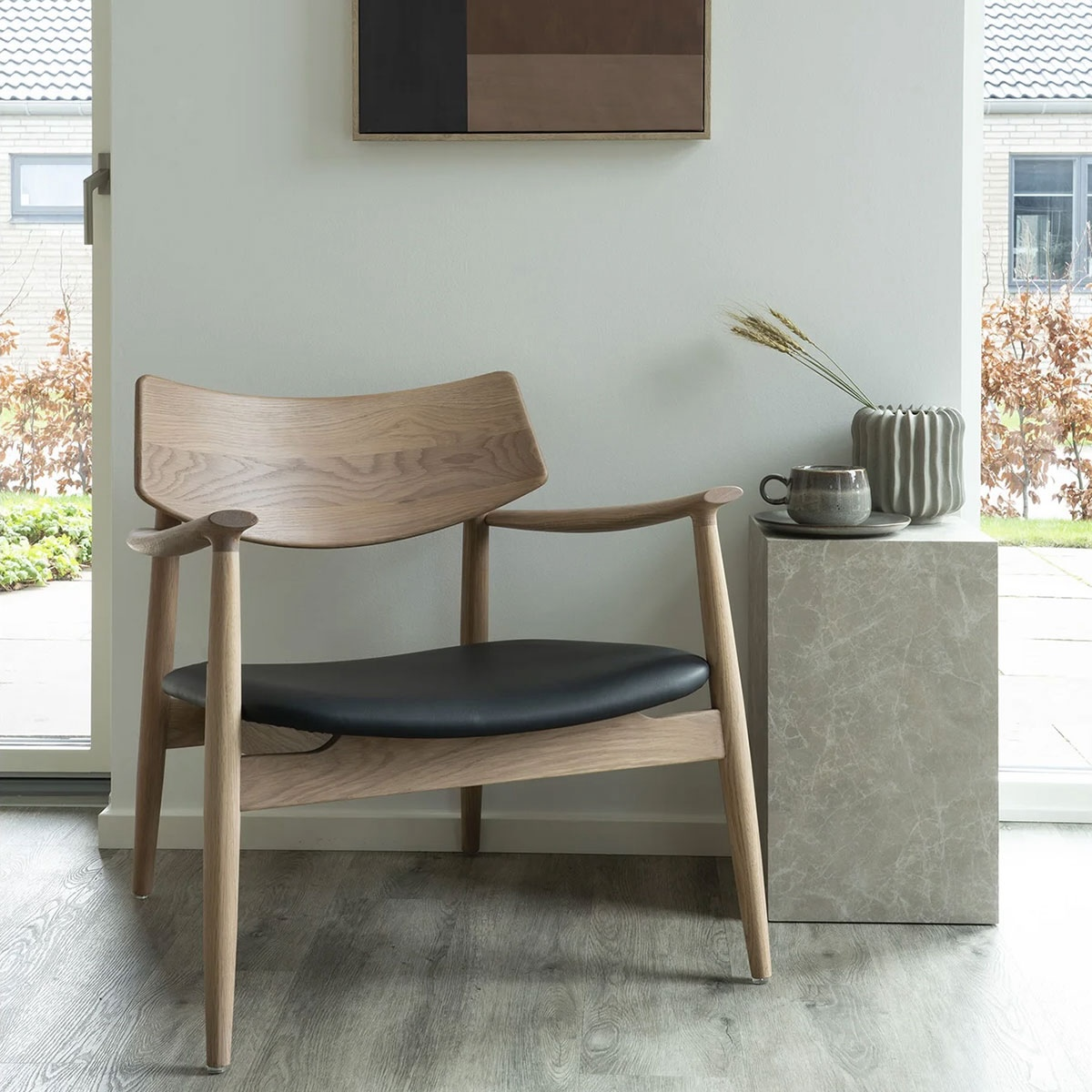 Fauteuil Oliver hout met kunstleren zitting Naturel