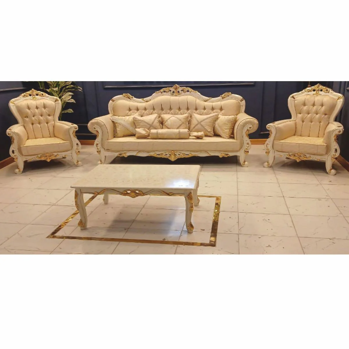 Baroque living room furniture set beige / white / gold - baroque style furniture