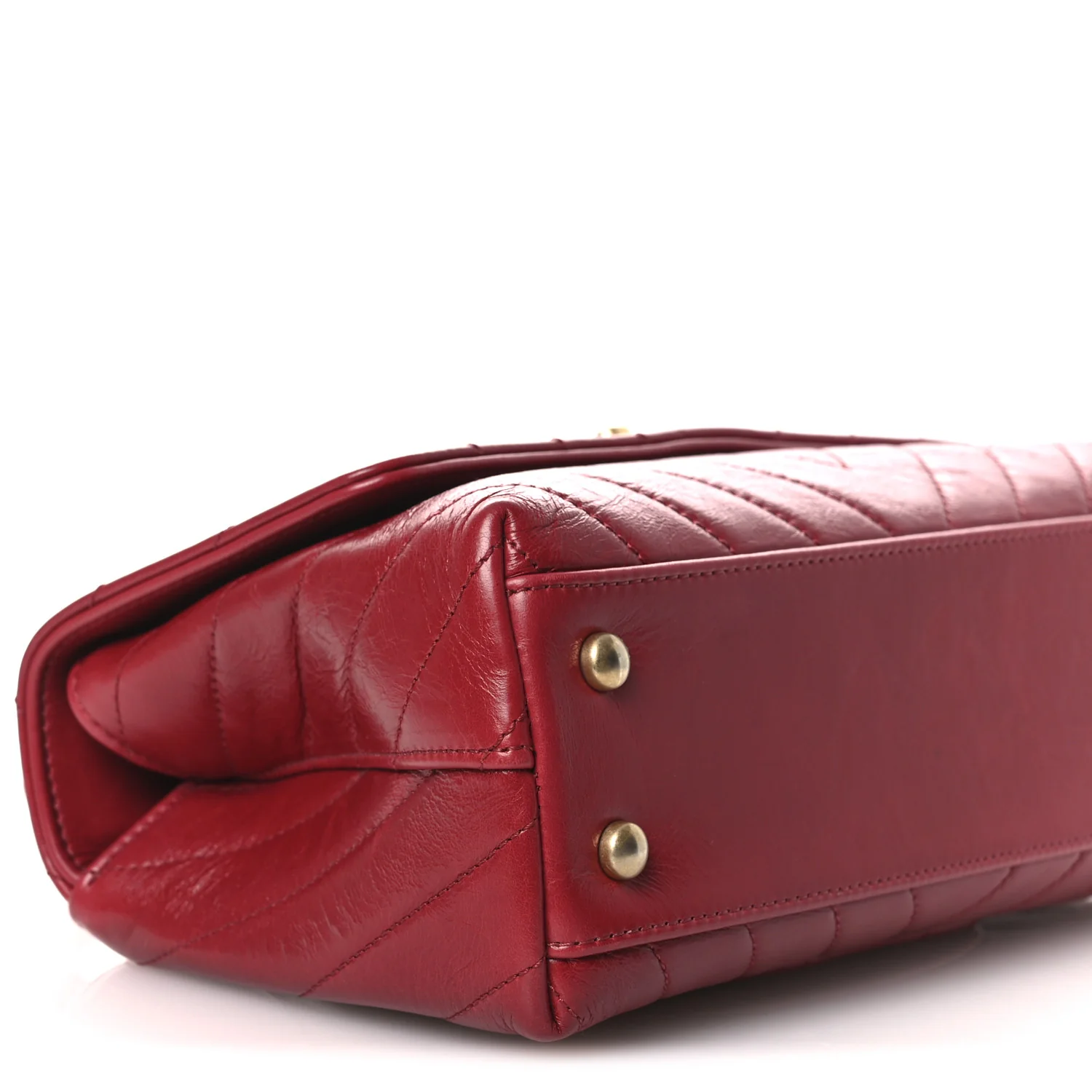 Aged Calfskin Chevron Quilted Mini Coco Handle Flap Red - Top Club