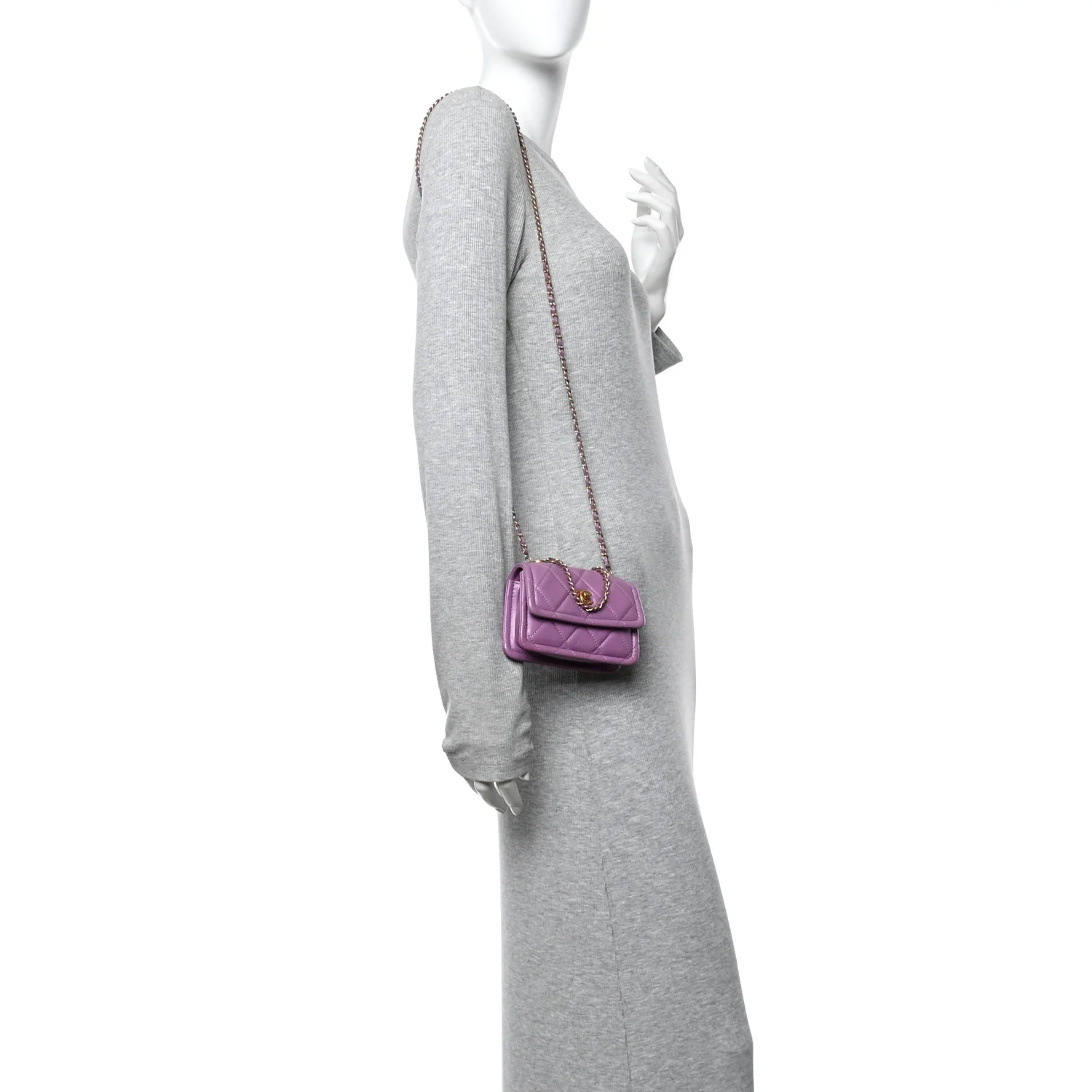 Shiny Lambskin Quilted Extra Mini Flap Purple