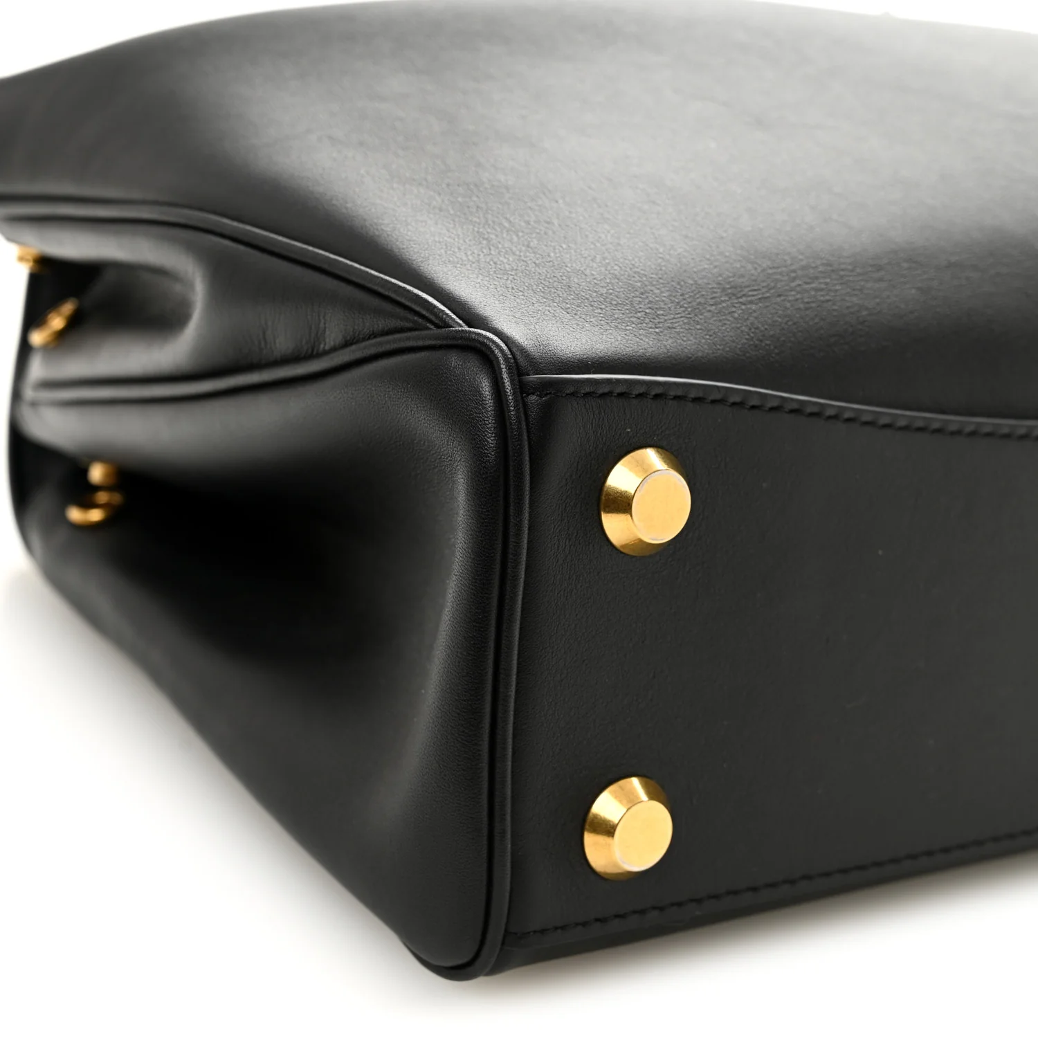 Natural Smooth Calfskin Small Rodeo Top Handle Handbag Black - Top Club