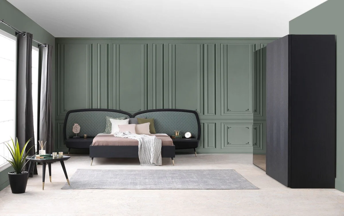 Luxury Bedroom Set Green / Black / Antique Brass - 1 Double Bed with Headboard & 2 Nightstands - Luxury Bedroom Furniture - Luxury Bedroom Furnishings