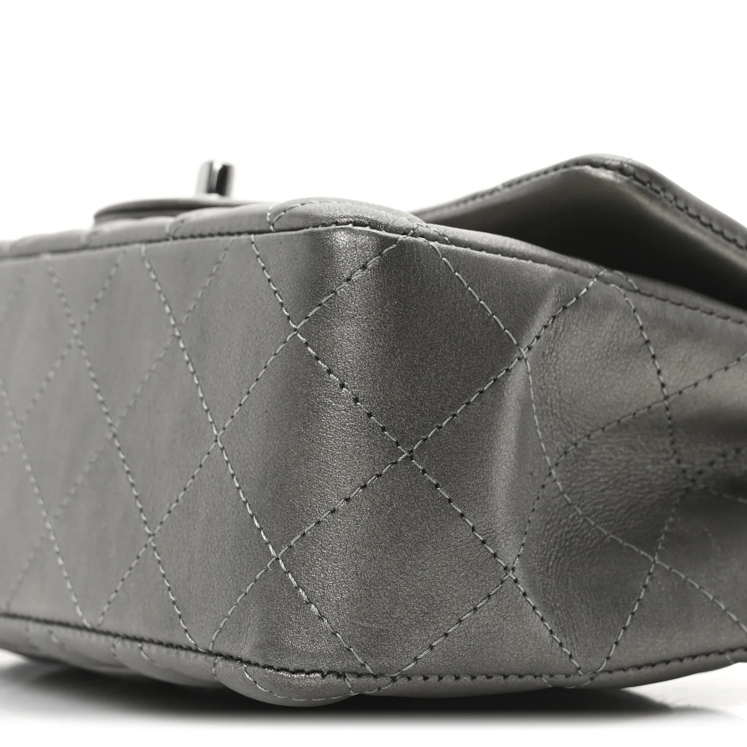 Metallic Lambskin Quilted Mini Rectangular Flap  Dark Grey - Top Club