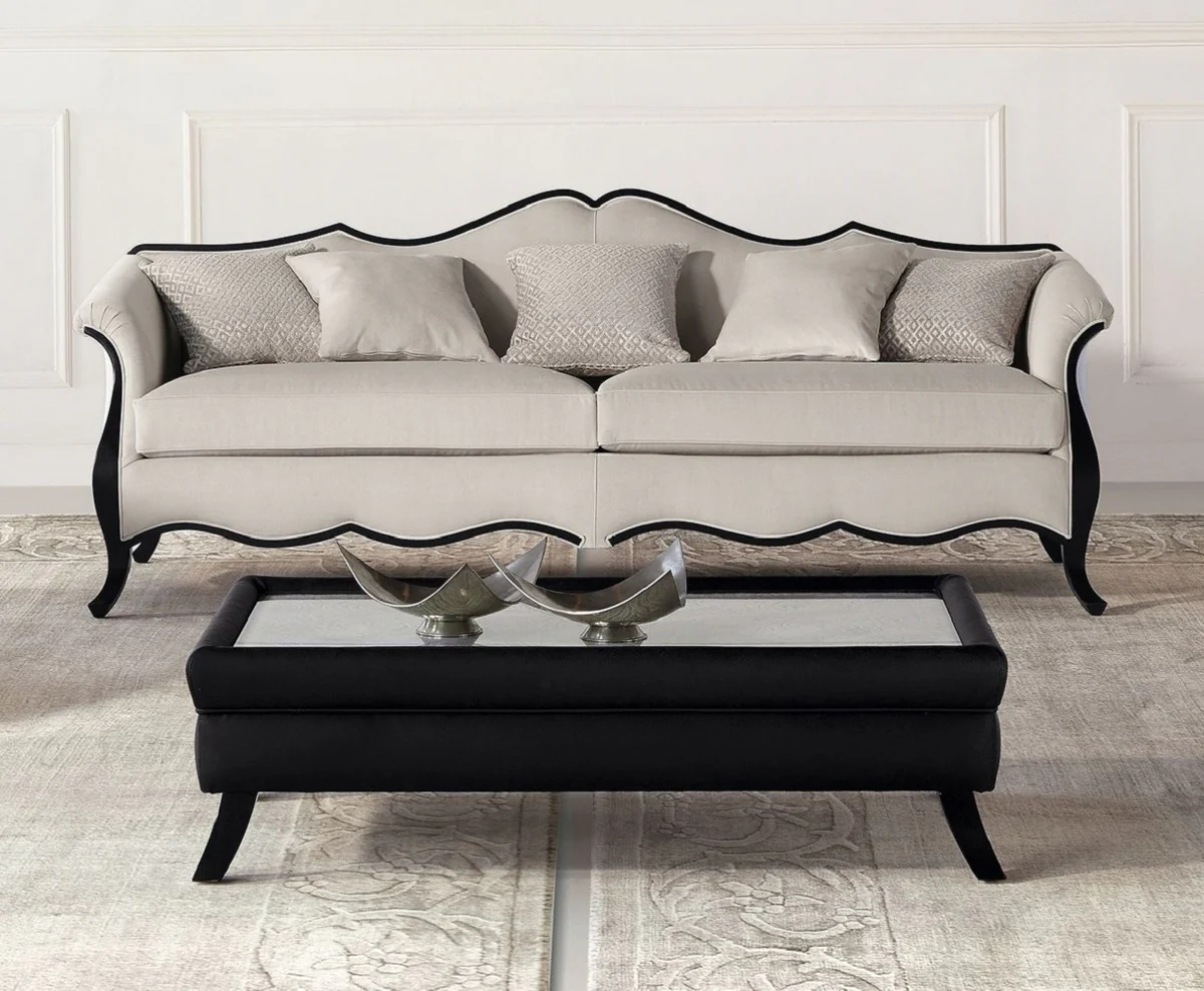 Luxury Art Deco coffee table with black glass top - Made in Italy