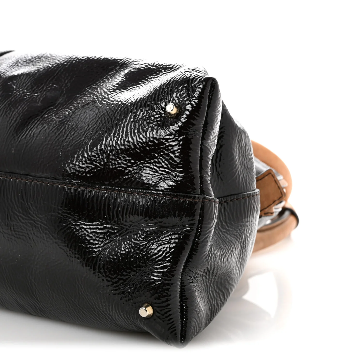 Patent Lambskin Medium Paddington Satchel Dark Brown - Top Club