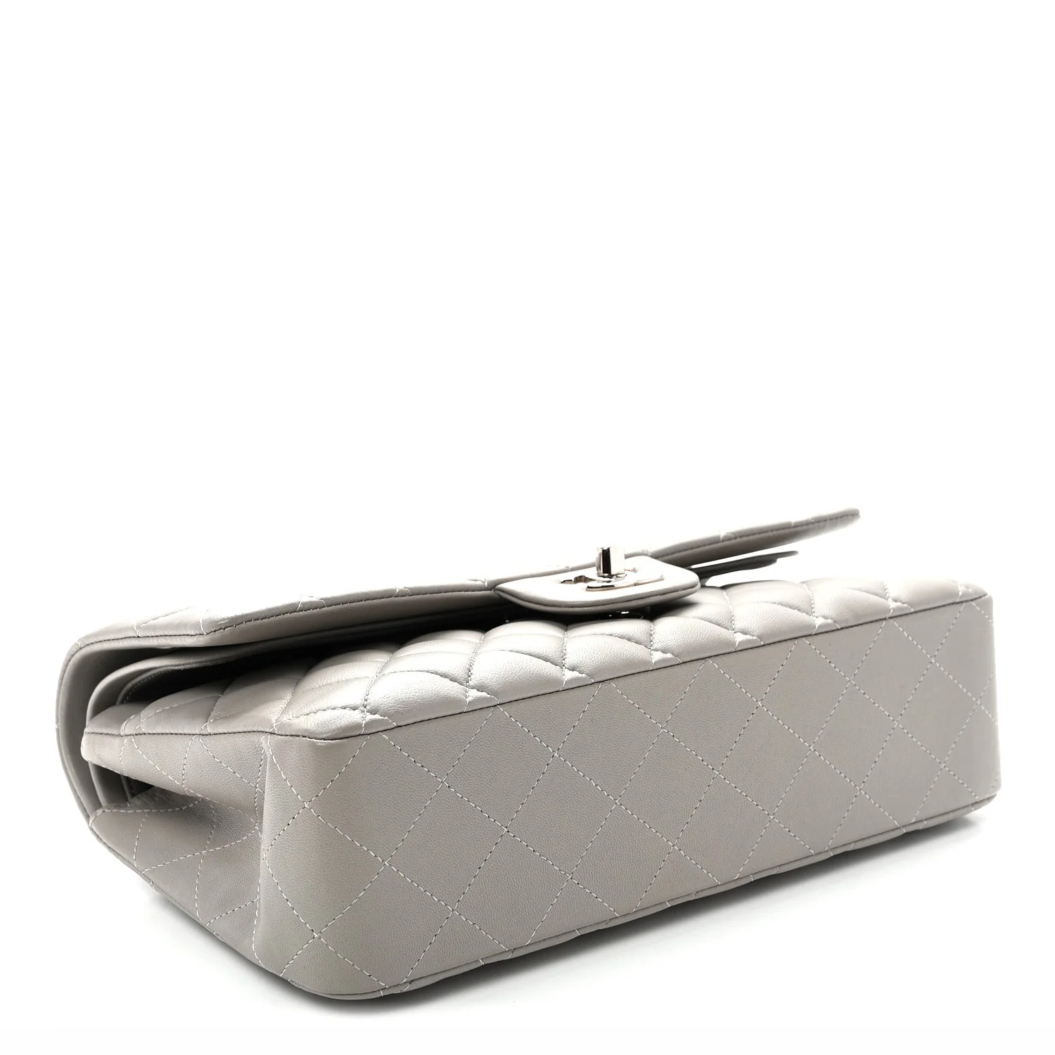 Lambskin Quilted Medium Double Flap Grey - Top Club