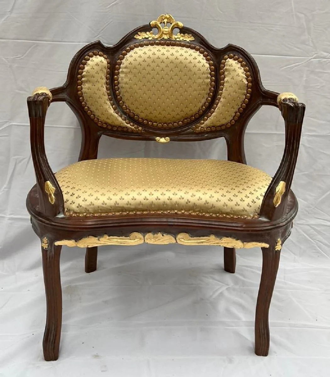 Baroque Salon Chair Gold / Dark Brown - Handmade Antique Style Chair - Furniture in Baroque Style - Baroque Furniture - Baroque Furnishings