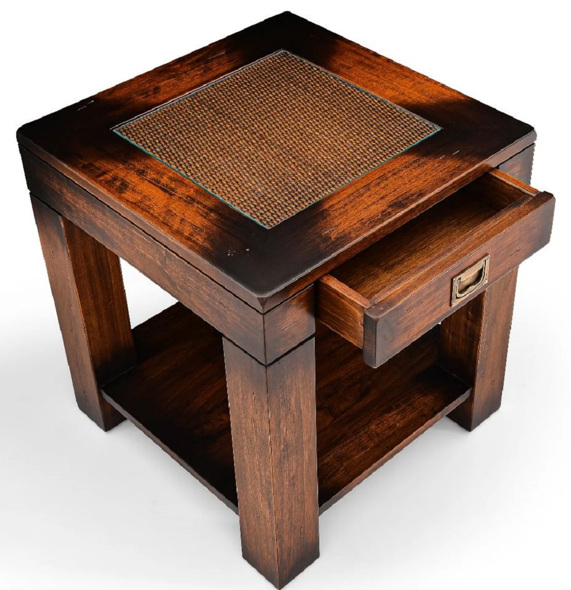 Luxury vintage style side table brown 50 x 50 x H. 55 cm - Square bedside table with drawer - Living room furniture - Bedroom furniture - Luxury vintage style furniture