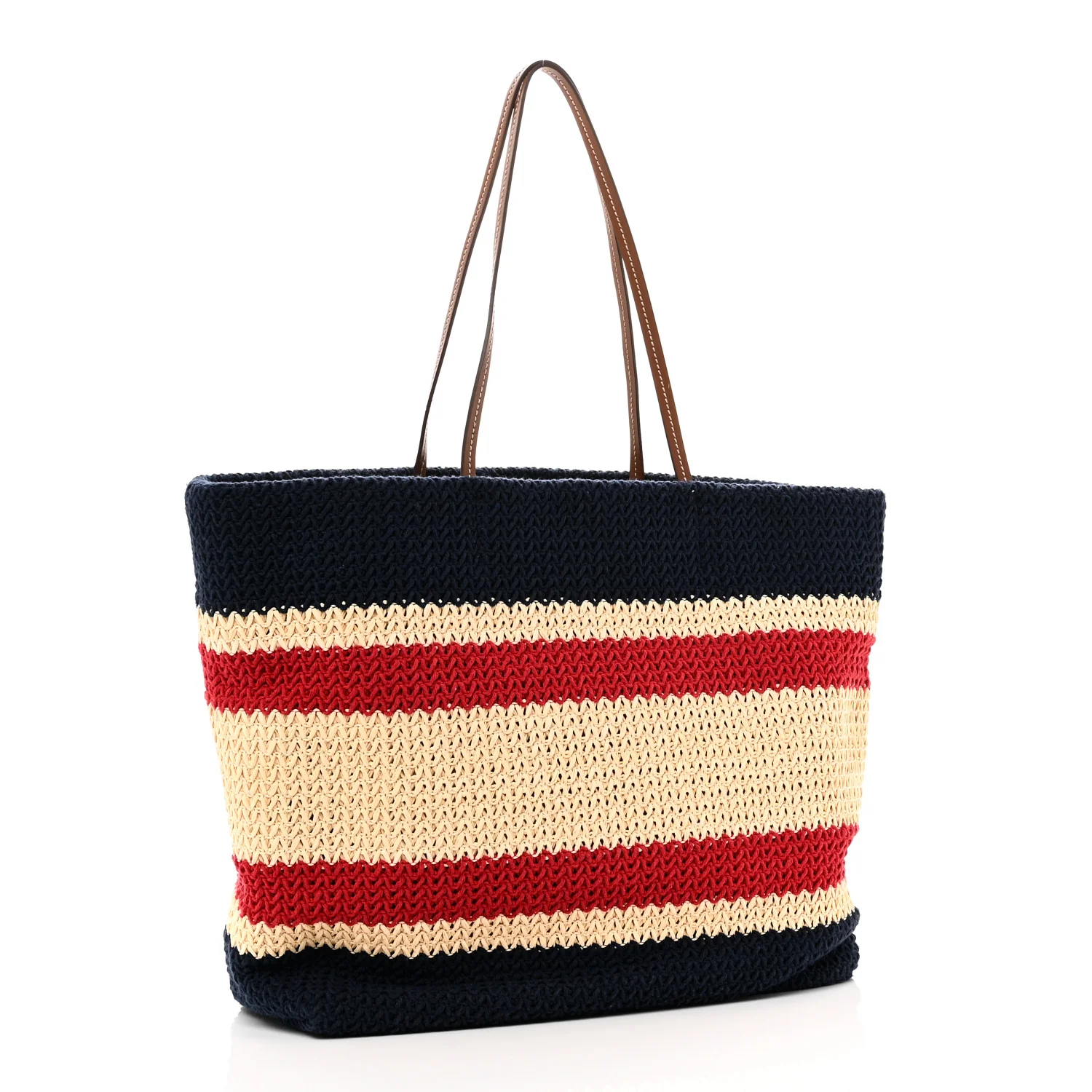 Raffia Crochet Stripe Tote Natural Blue - Top Club