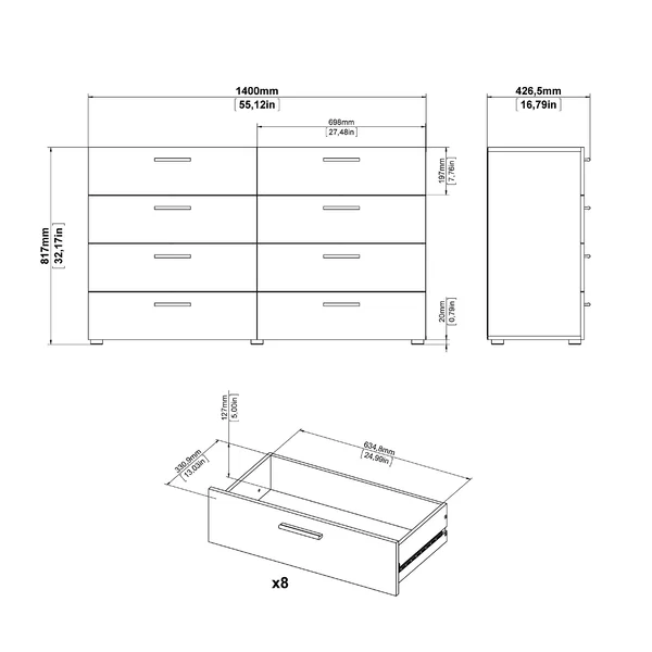 Farnhill 8 Drawer 55.12'' W Double Dresser