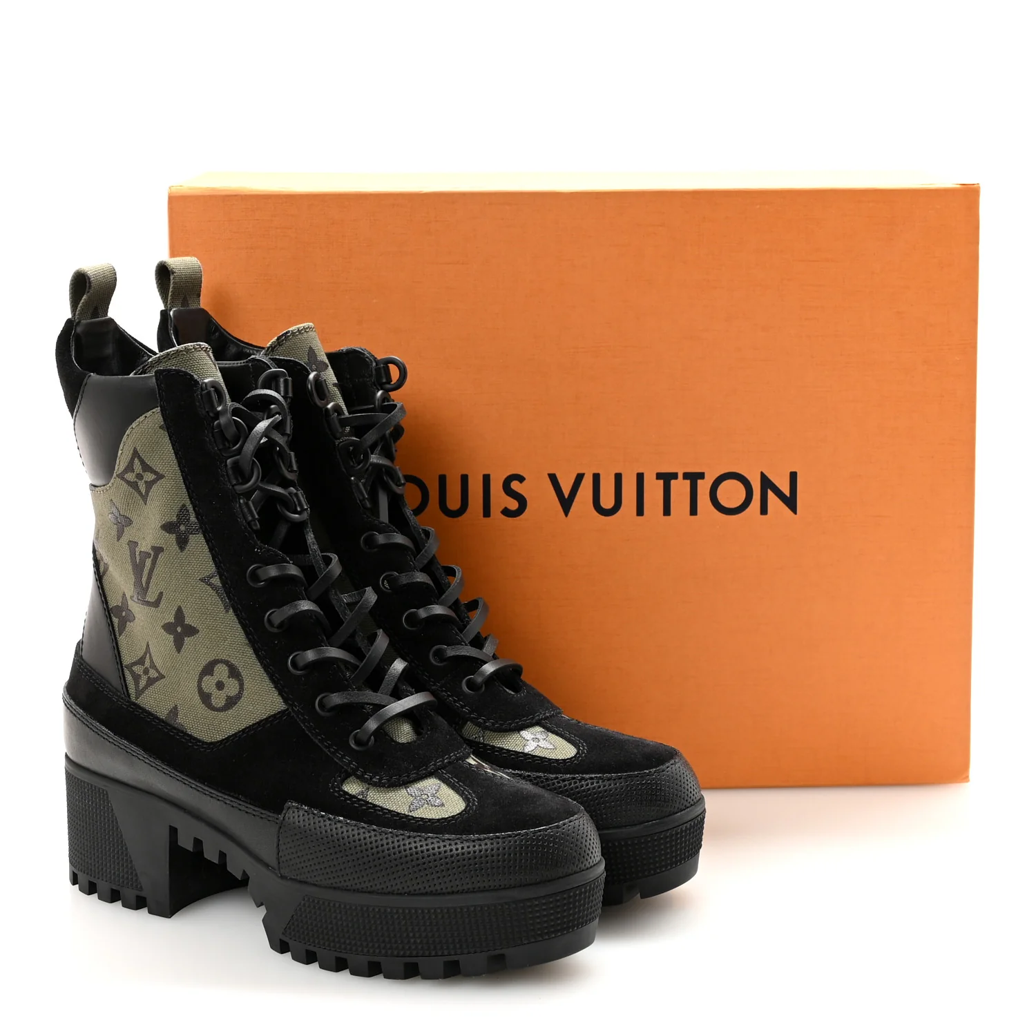 Suede Monogram Laureate Platform Desert Boots 37 Kaki Black - Top Club
